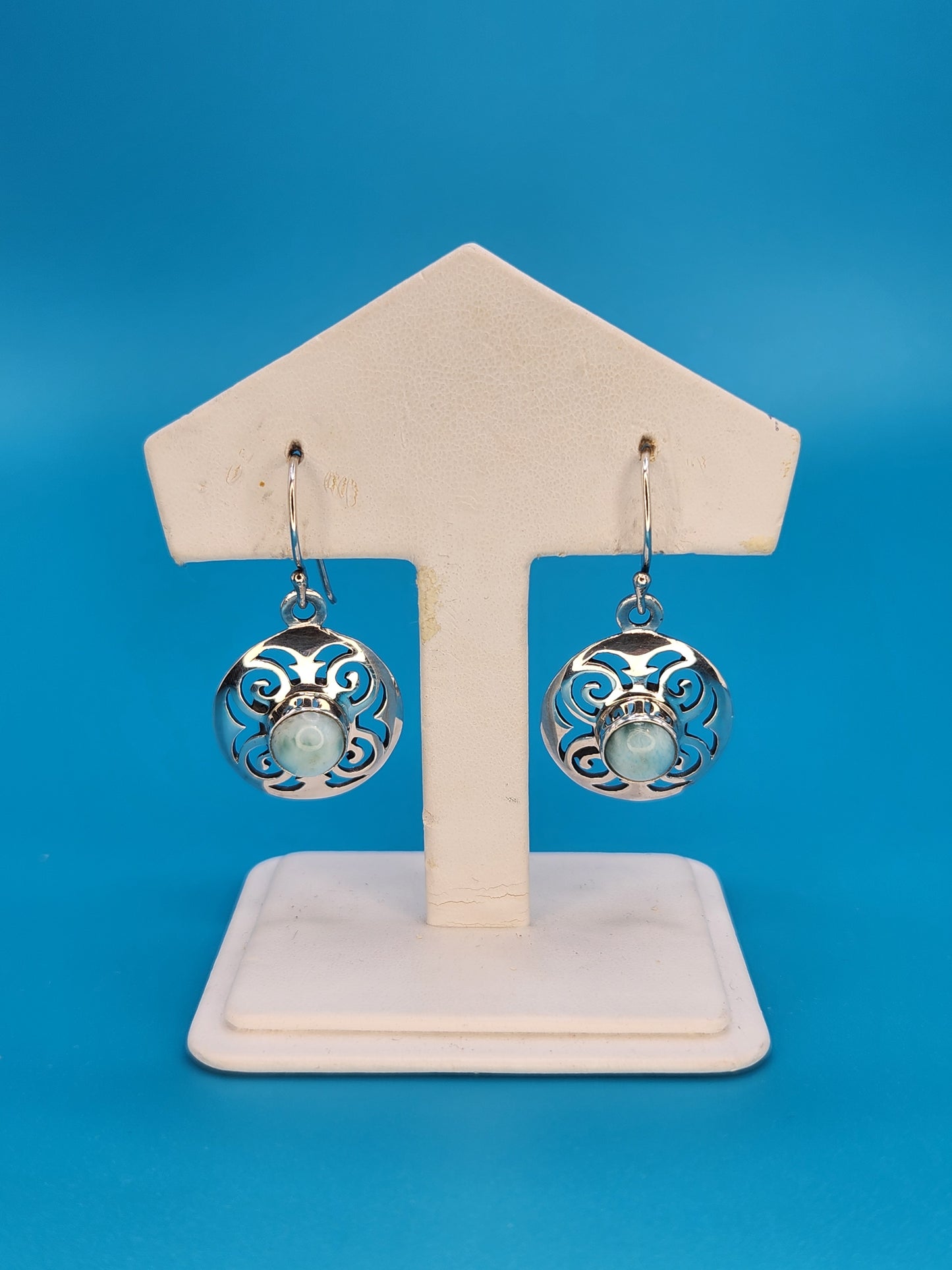Genuine Larimar Earrings set in sterling silver.