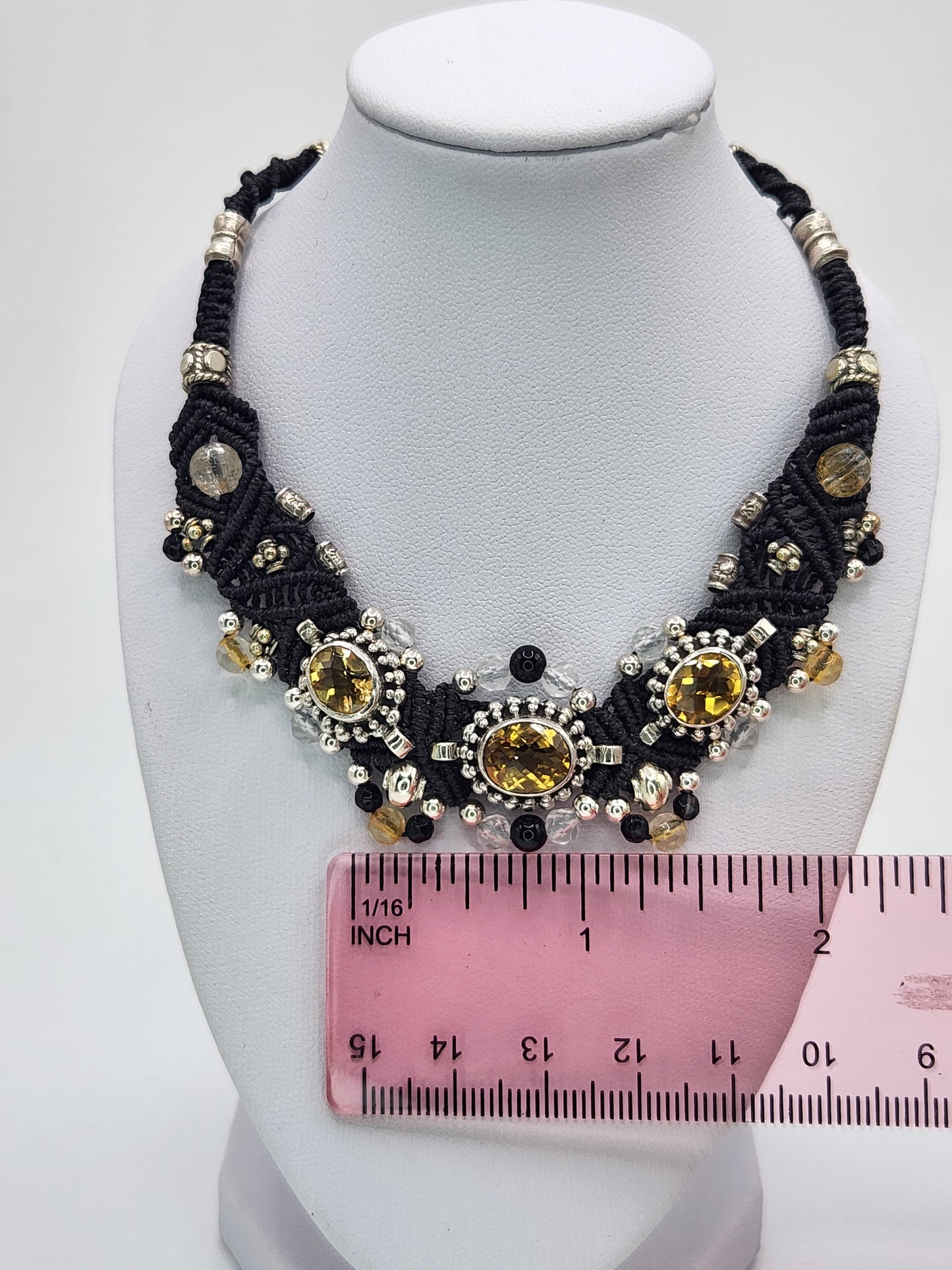Isha Elafi - Citrine set in silver with black Onyx and clear crystal beads necklace