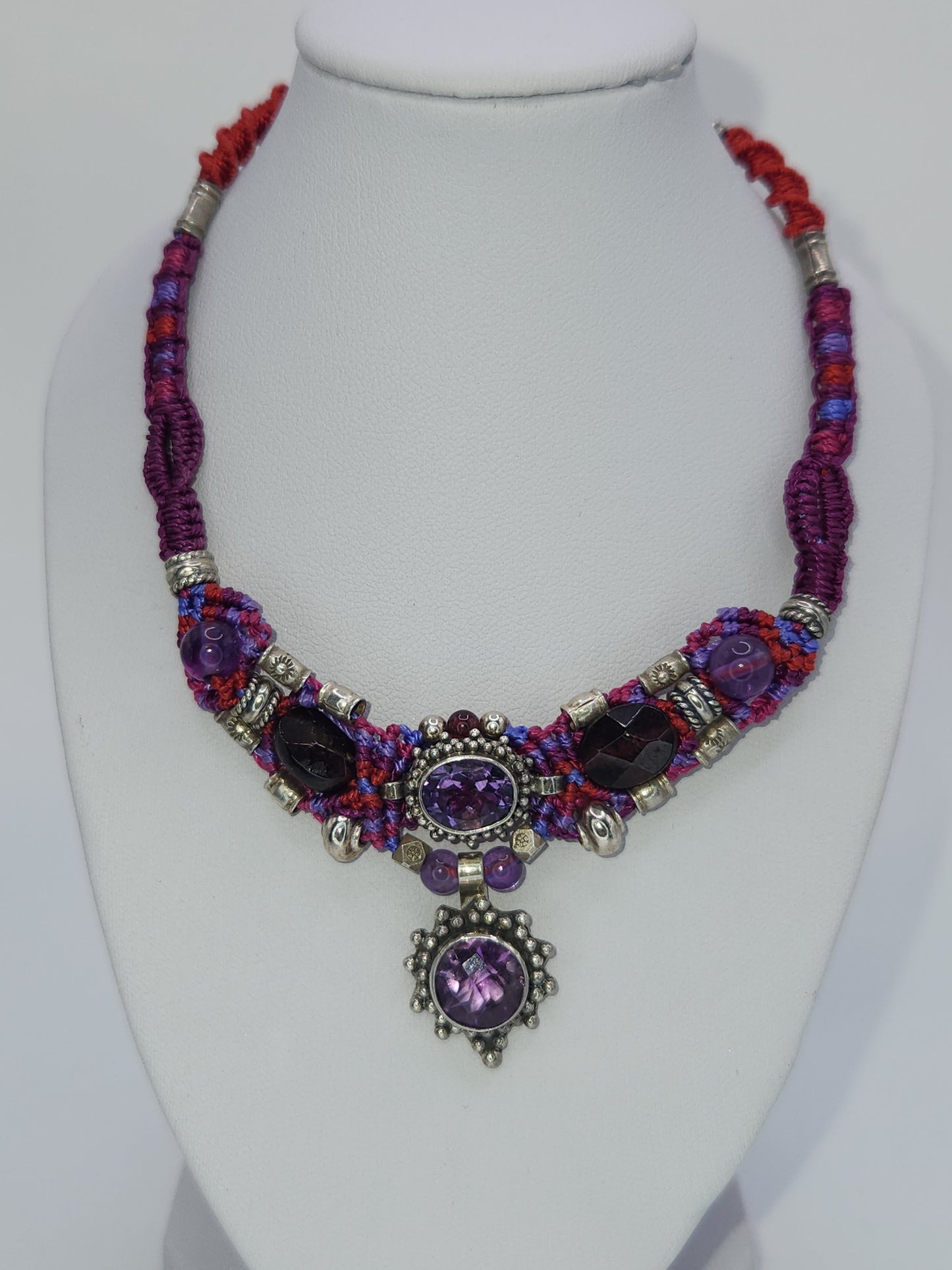 Isha Elafi - Amethyst and Garnet Knotwork Necklace