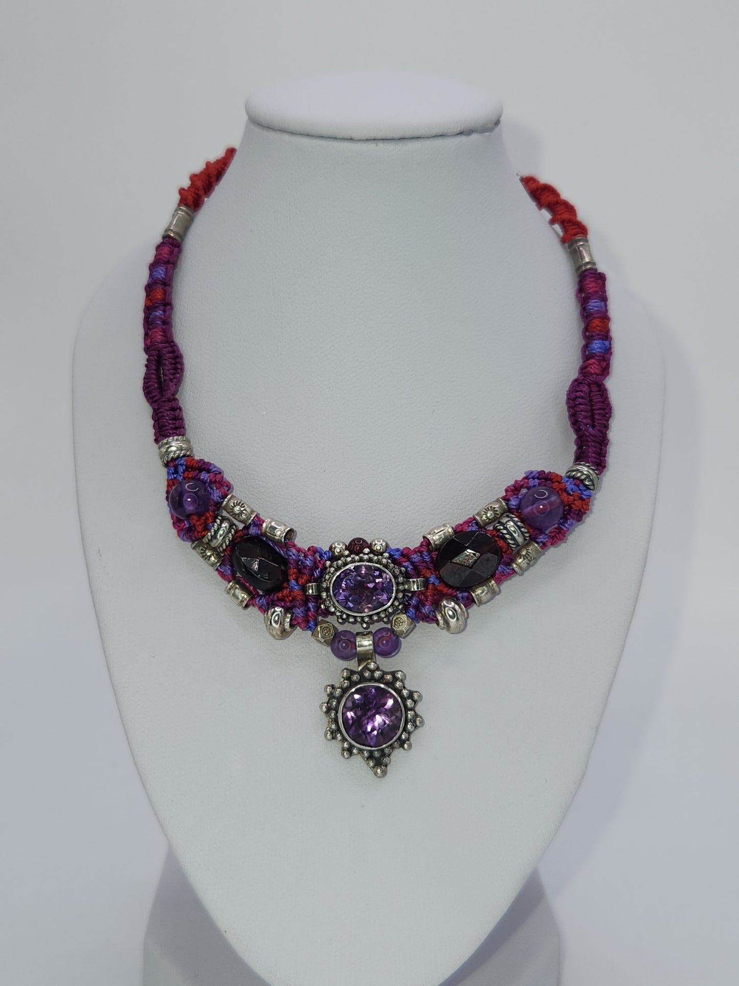 Isha Elafi - Amethyst and Garnet Knotwork Necklace