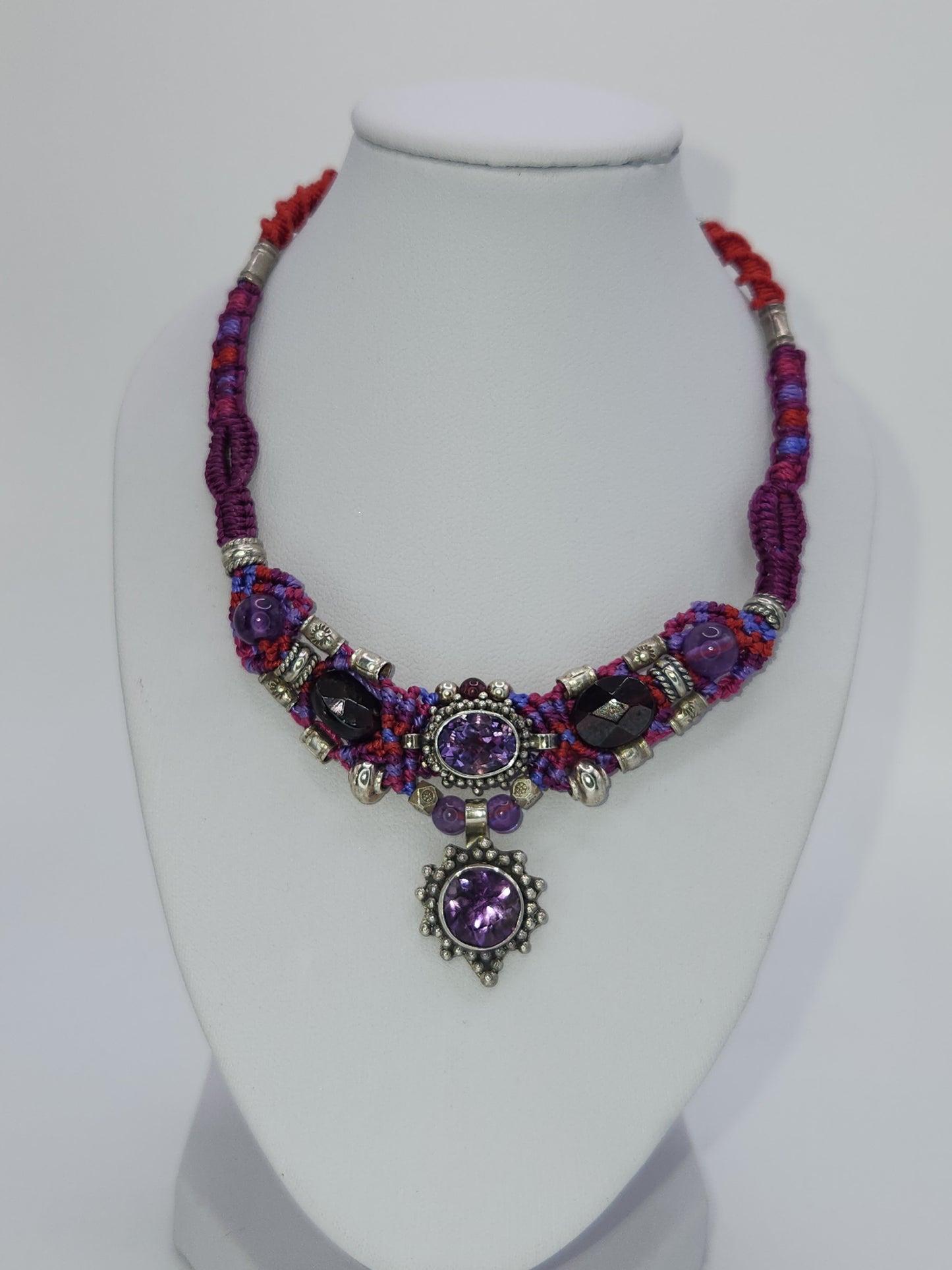 Isha Elafi - Amethyst and Garnet Knotwork Necklace