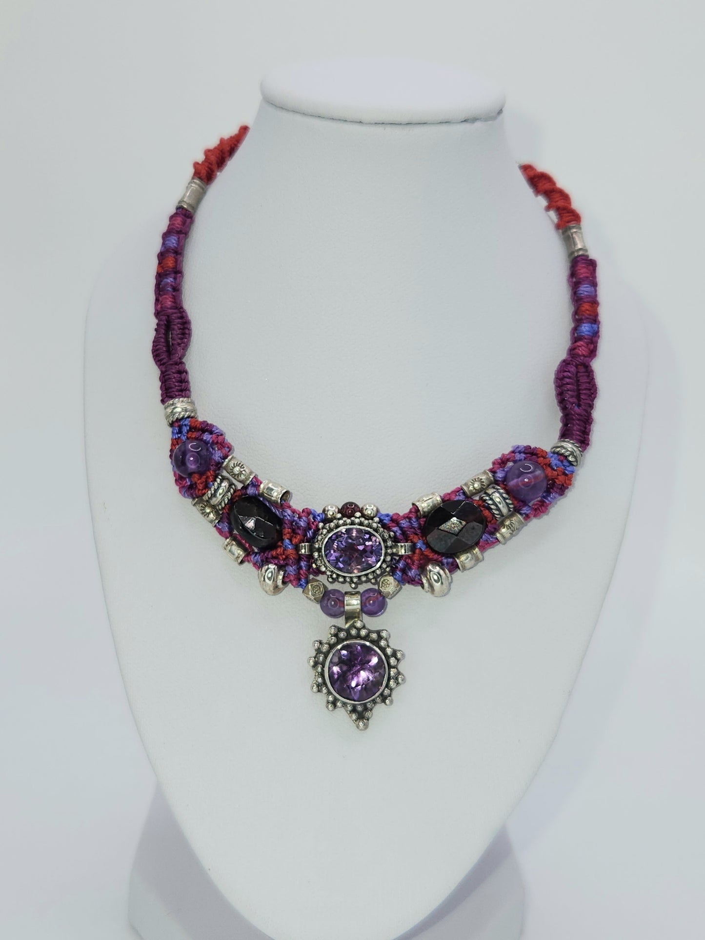 Isha Elafi - Amethyst and Garnet Knotwork Necklace