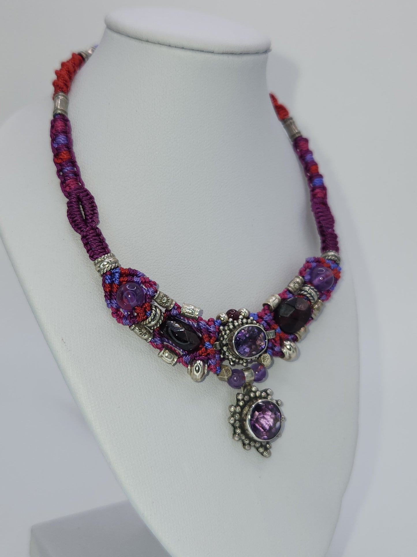 Isha Elafi - Amethyst and Garnet Knotwork Necklace