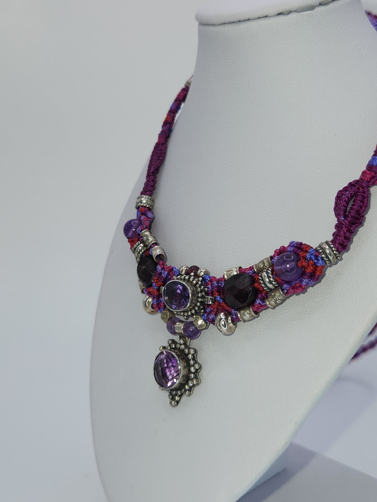 Isha Elafi - Amethyst and Garnet Knotwork Necklace
