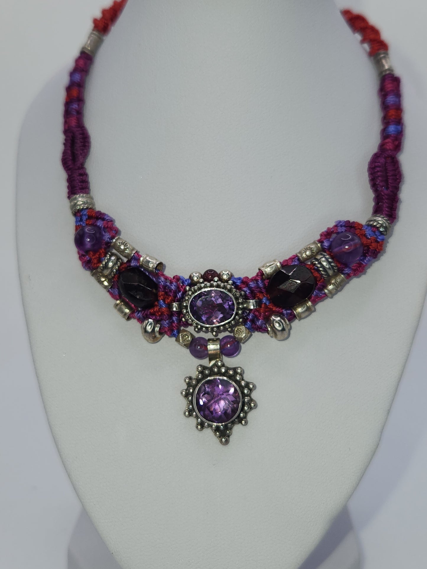 Isha Elafi - Amethyst and Garnet Knotwork Necklace