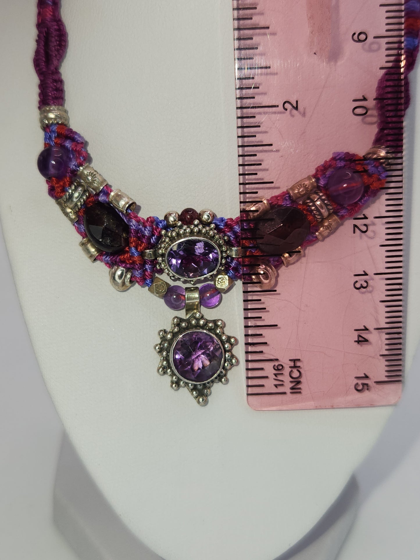 Isha Elafi - Amethyst and Garnet Knotwork Necklace