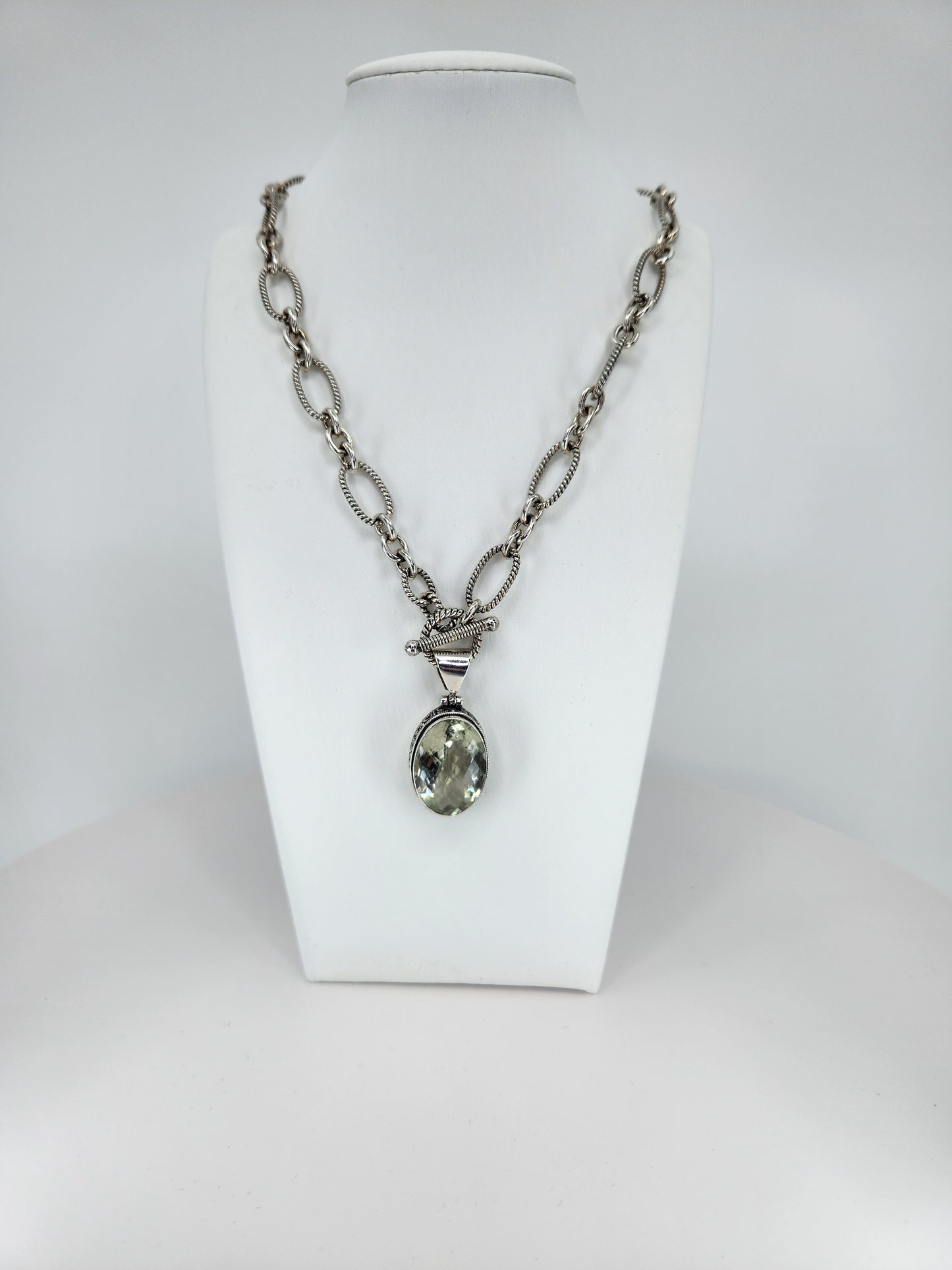 Janice Carson - Green Amethyst Round Pendant with Sterling Silver Necklace