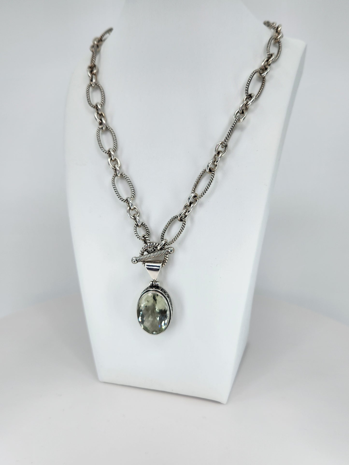 Janice Carson - Green Amethyst Round Pendant with Sterling Silver Necklace