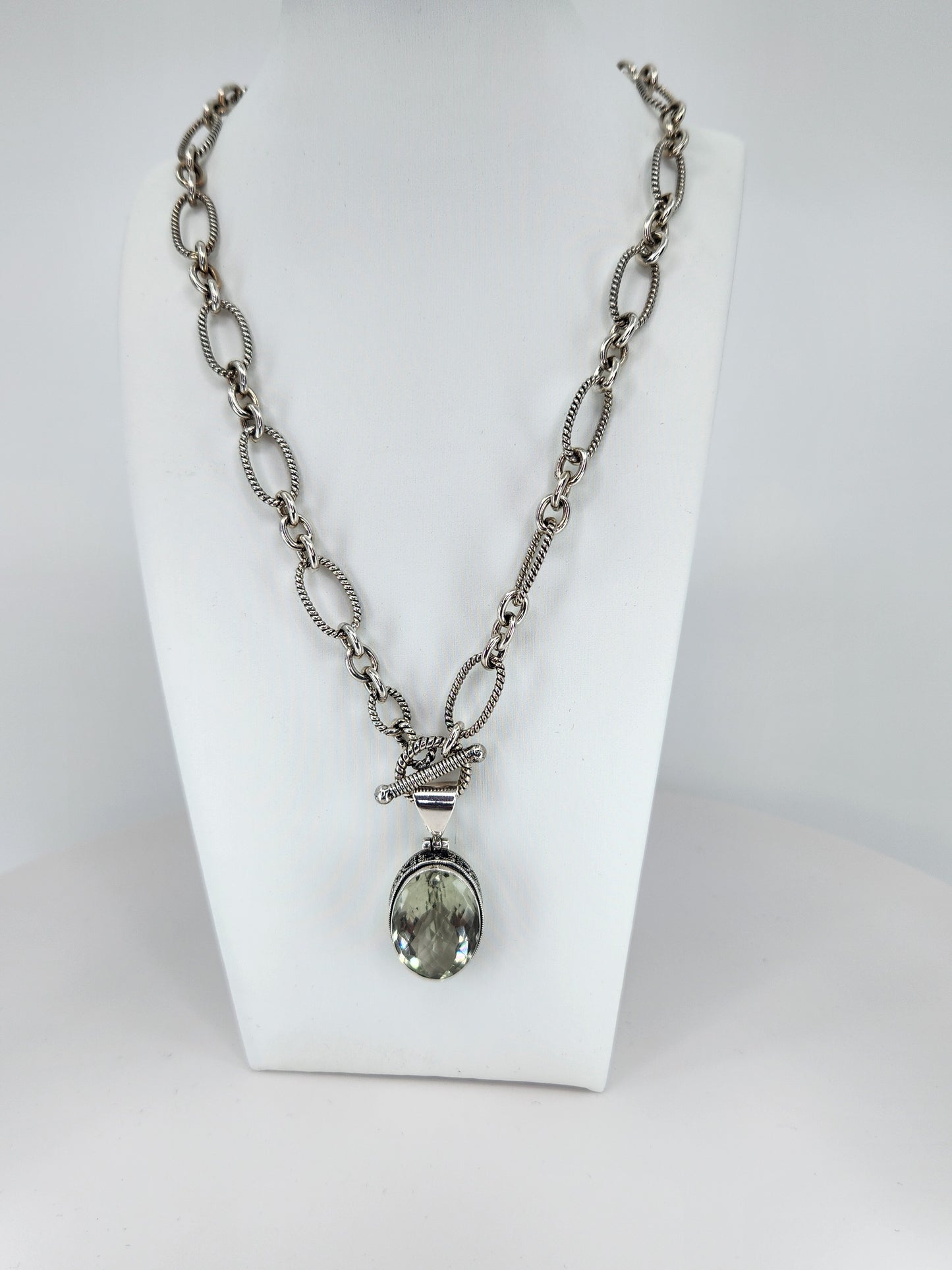 Janice Carson - Green Amethyst Round Pendant with Sterling Silver Necklace