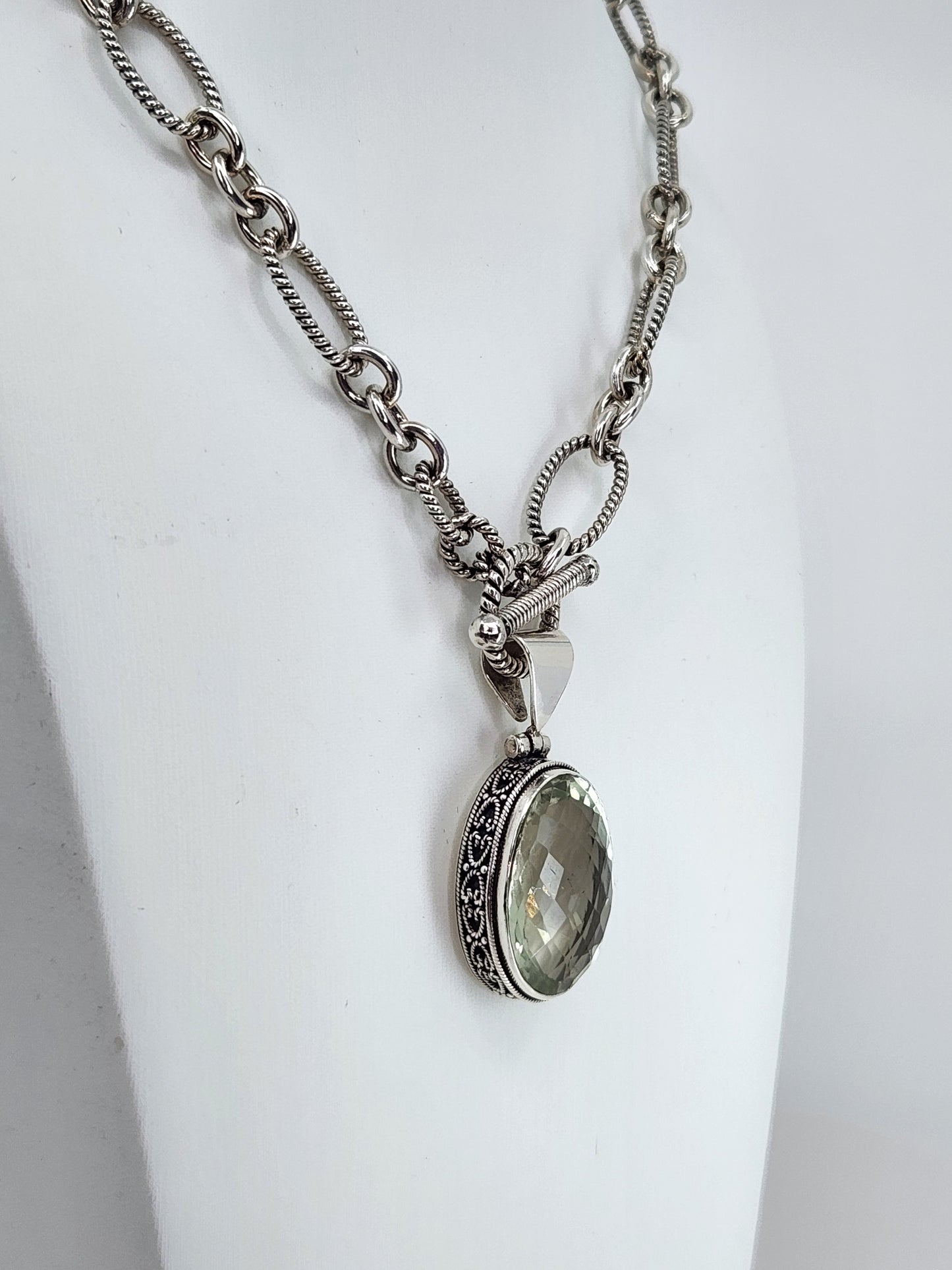 Janice Carson - Green Amethyst Round Pendant with Sterling Silver Necklace