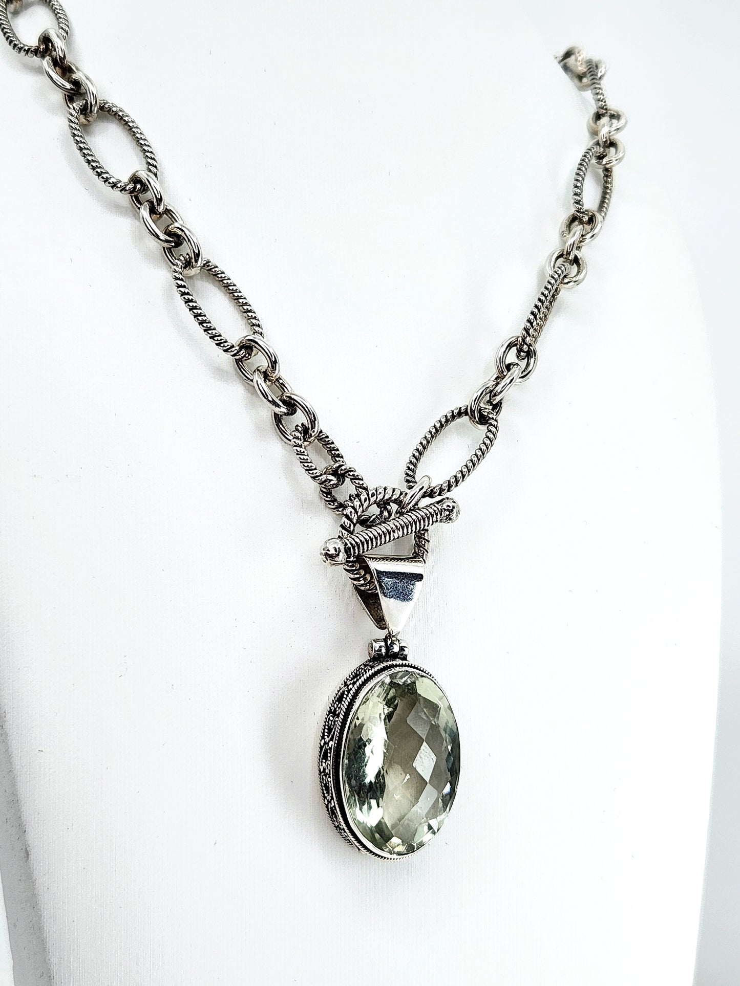 Janice Carson - Green Amethyst Round Pendant with Sterling Silver Necklace