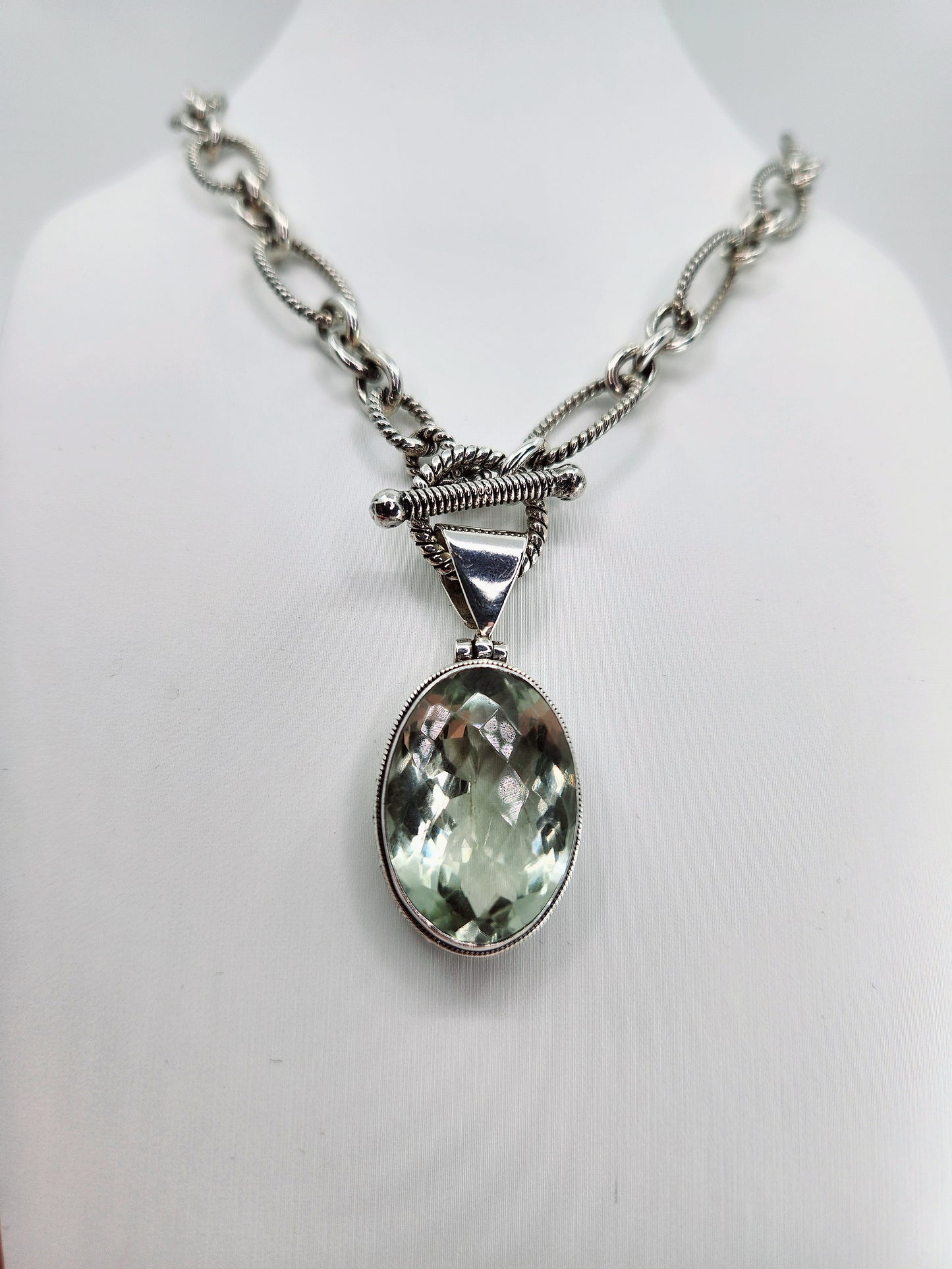 Janice Carson - Green Amethyst Round Pendant with Sterling Silver Necklace