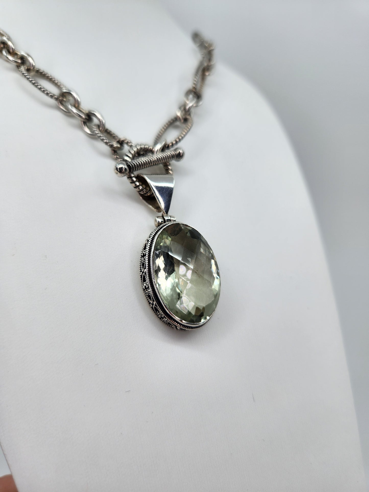 Janice Carson - Green Amethyst Round Pendant with Sterling Silver Necklace