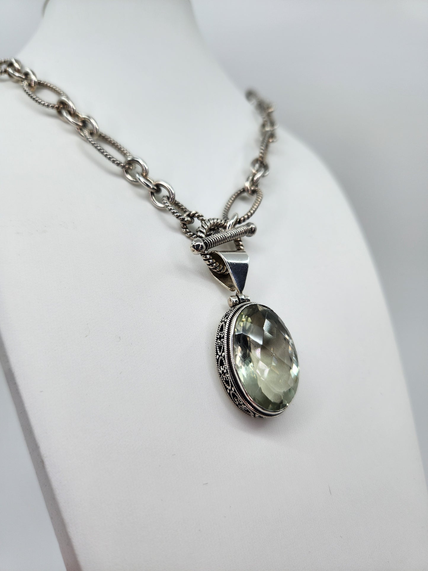 Janice Carson - Green Amethyst Round Pendant with Sterling Silver Necklace