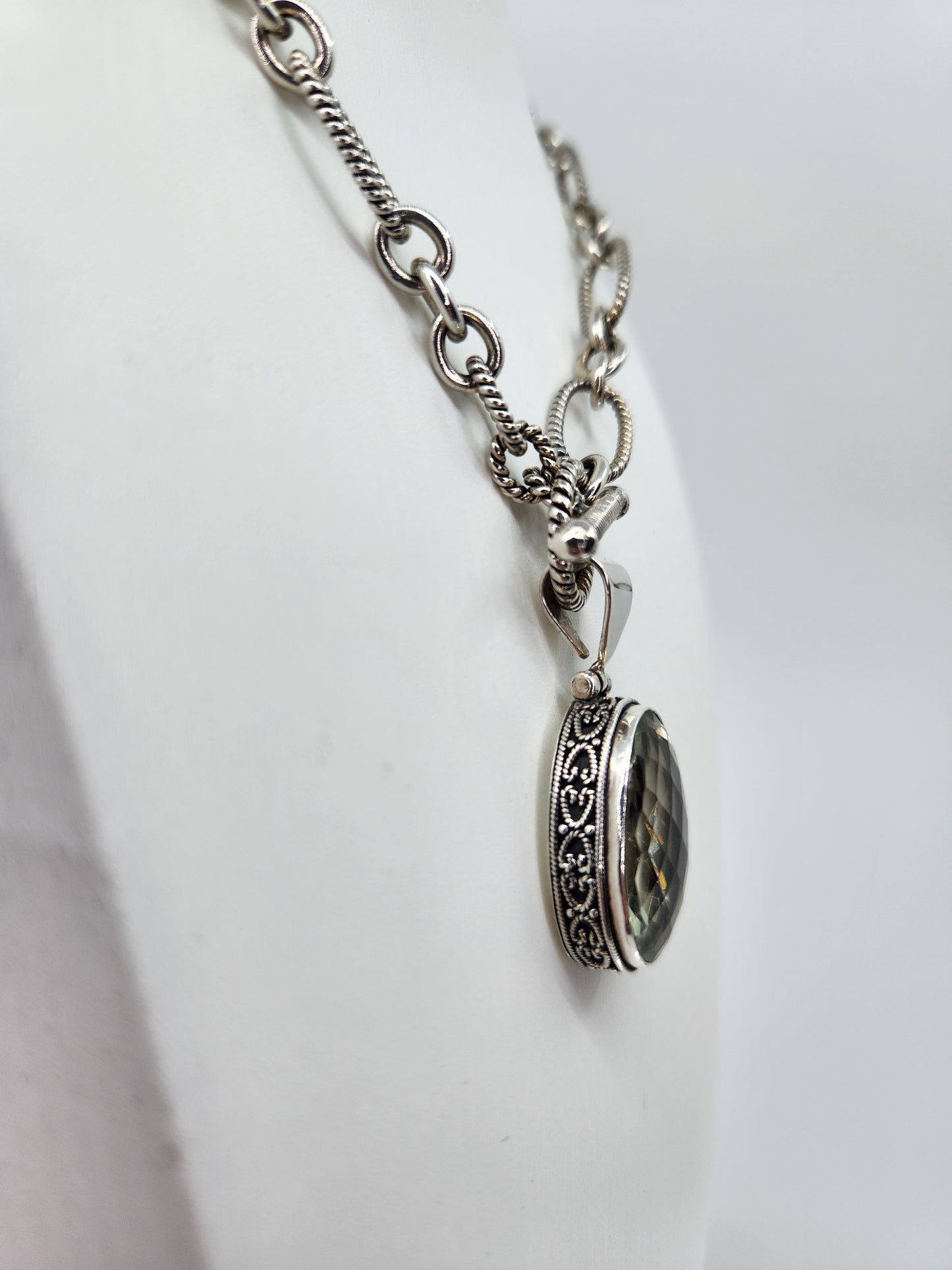 Janice Carson - Green Amethyst Round Pendant with Sterling Silver Necklace