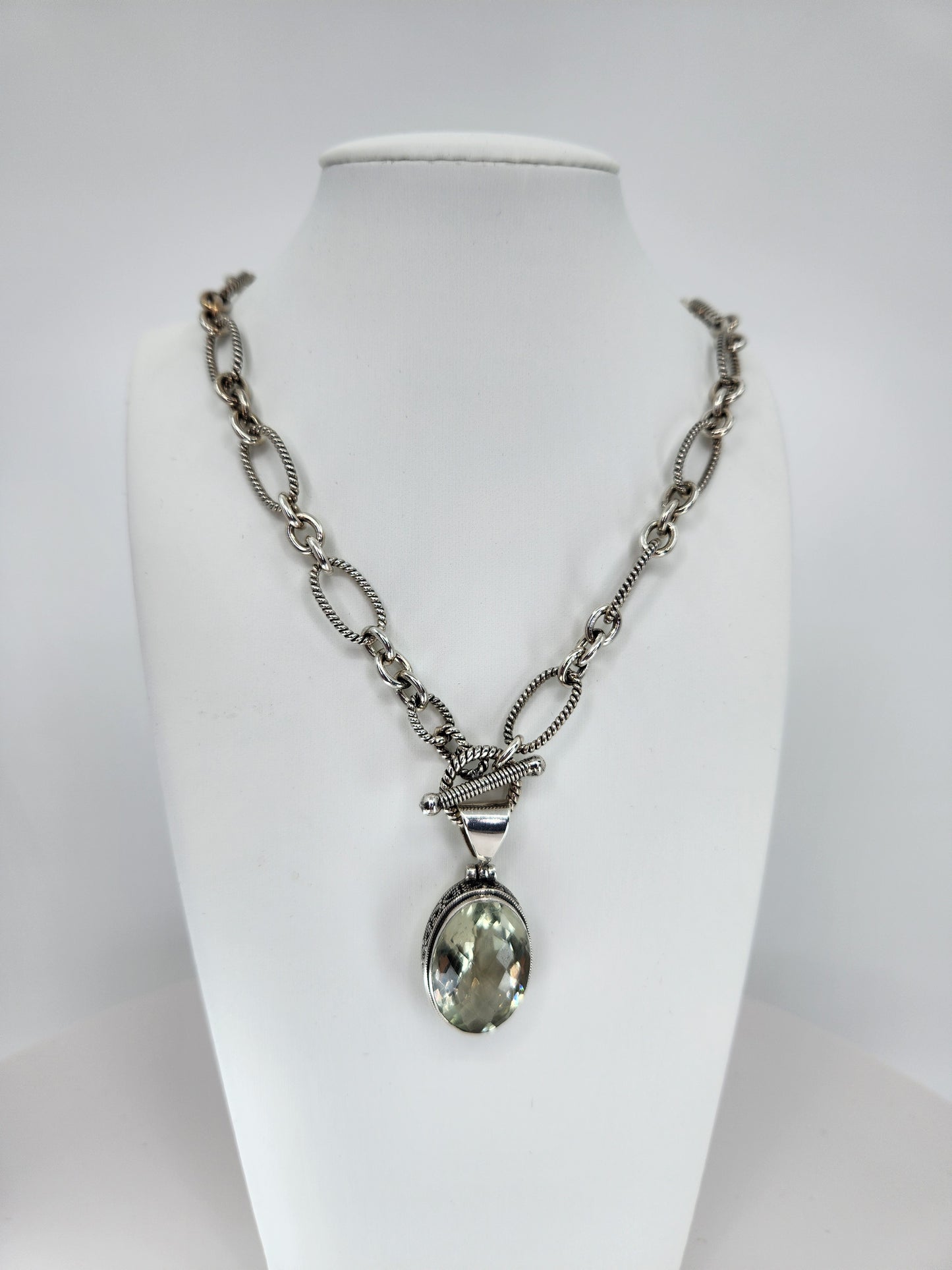 Janice Carson - Green Amethyst Round Pendant with Sterling Silver Necklace