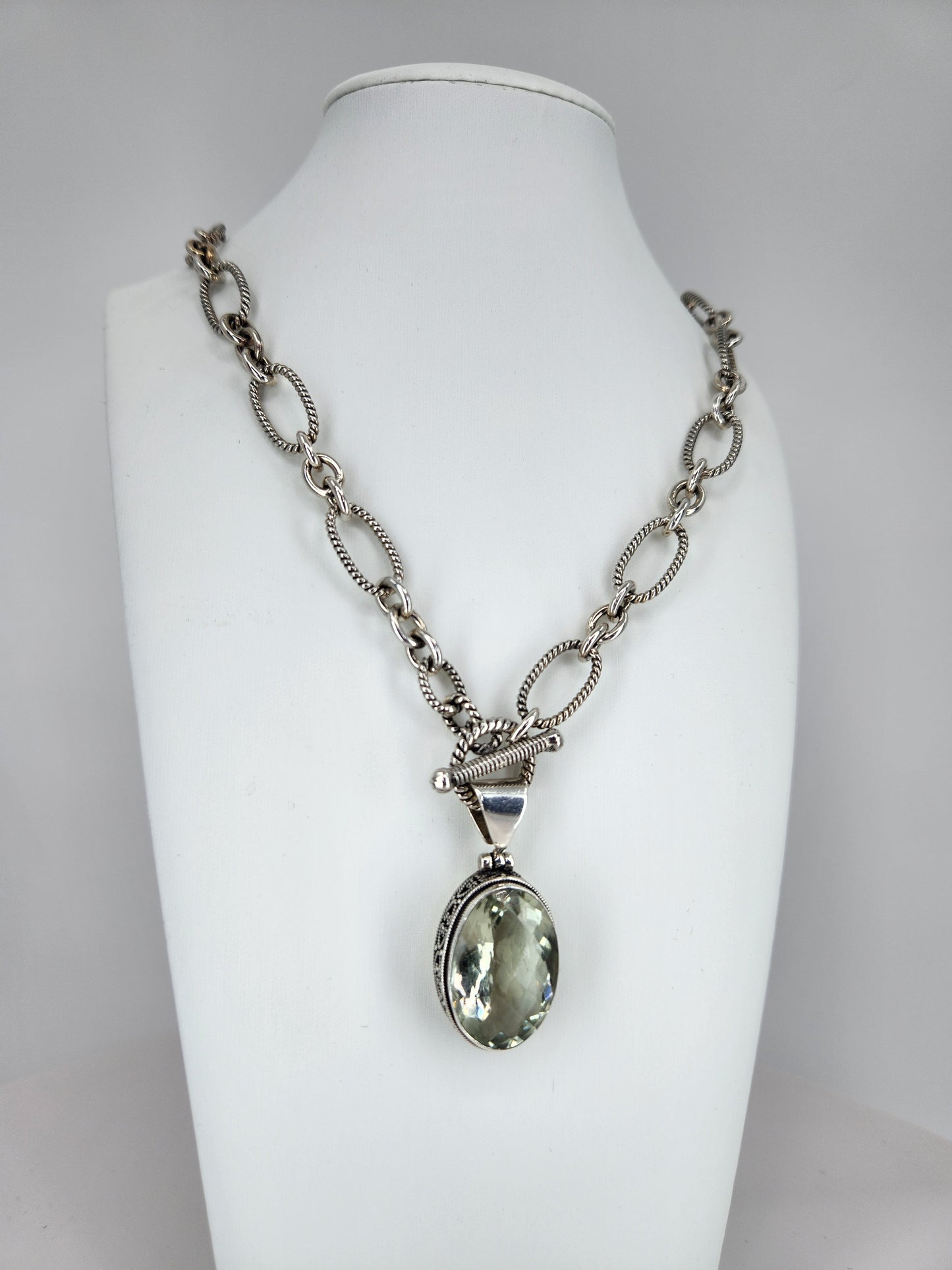 Janice Carson - Green Amethyst Round Pendant with Sterling Silver Necklace