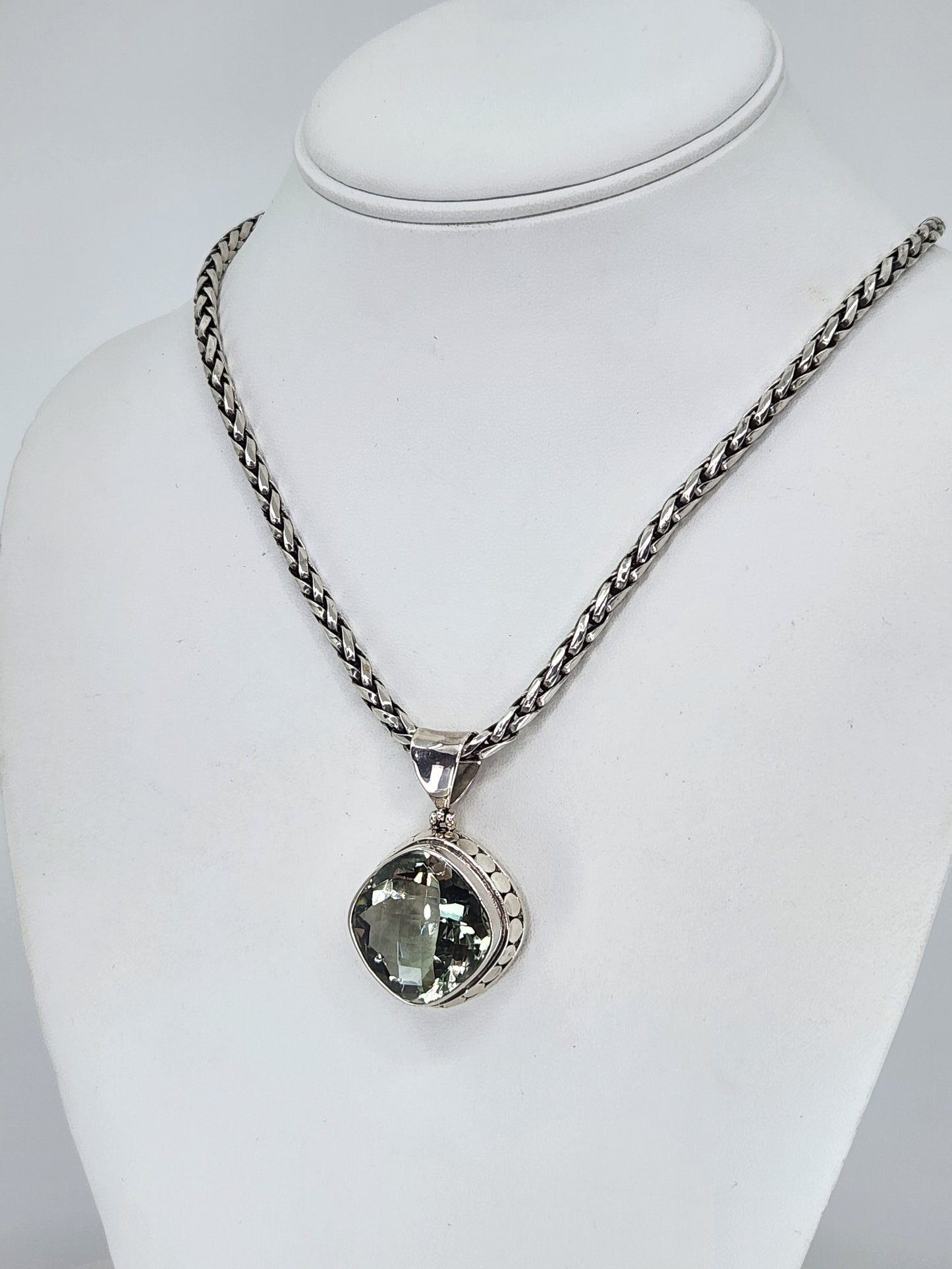 Janice Carson - Sterling Silver Necklace With 1 Inch Green Amethyst Pendant