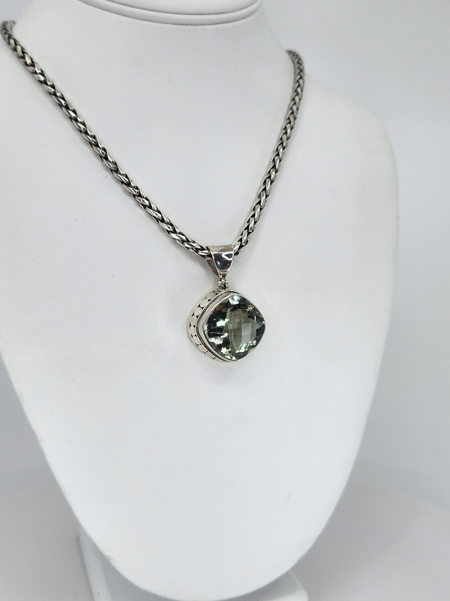 Janice Carson - Sterling Silver Necklace With 1 Inch Green Amethyst Pendant