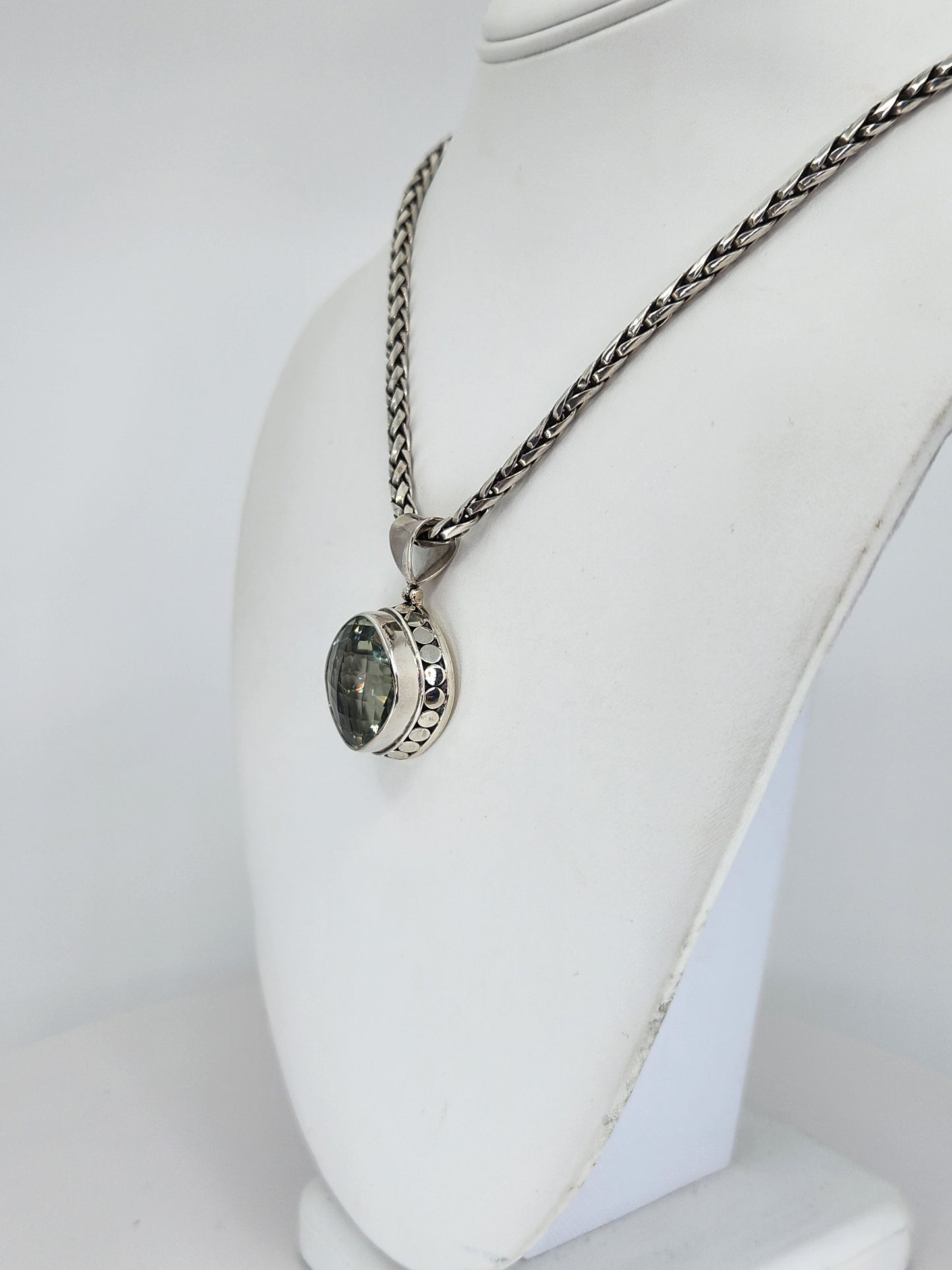 Janice Carson - Sterling Silver Necklace With 1 Inch Green Amethyst Pendant