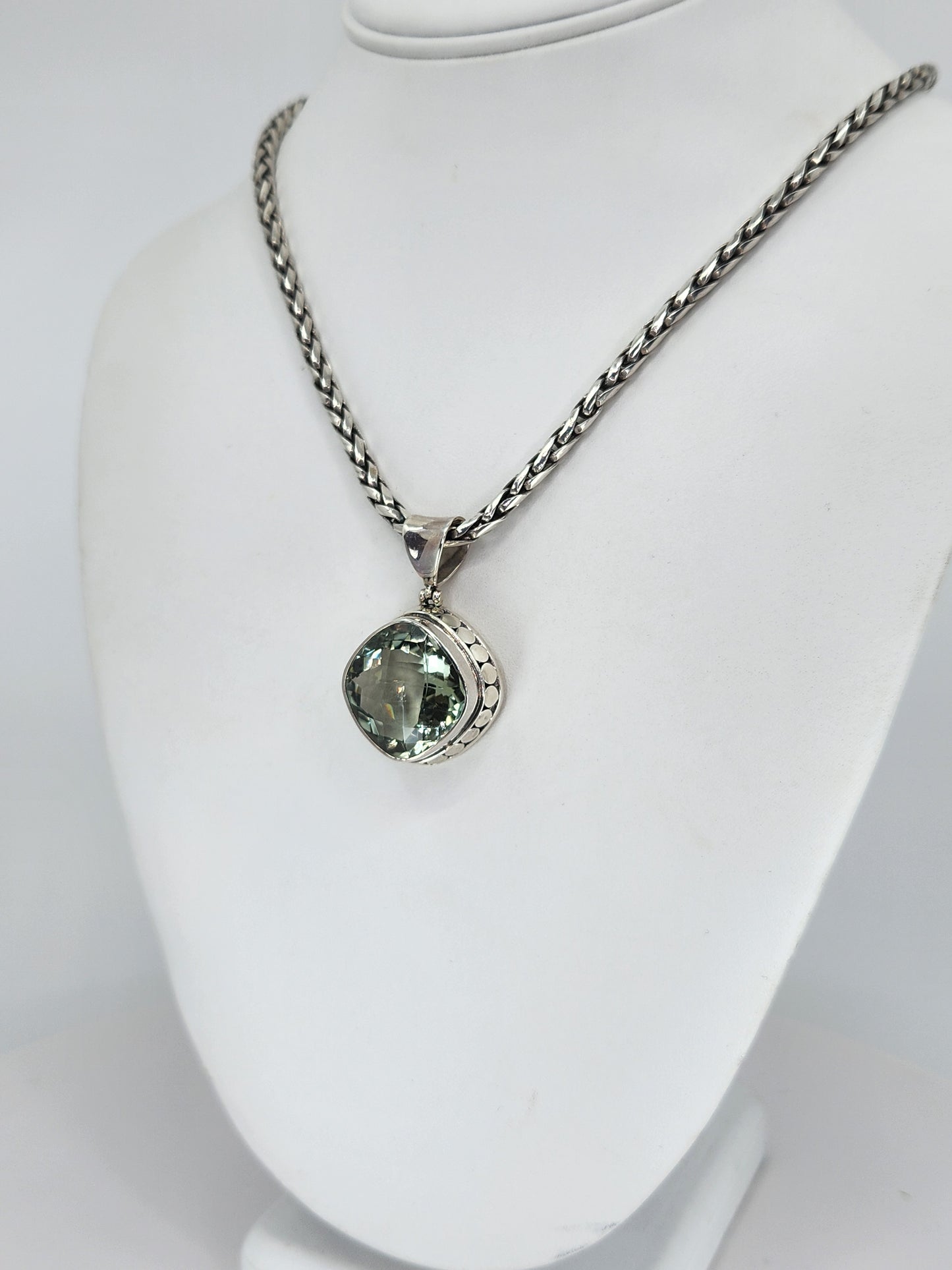 Janice Carson - Sterling Silver Necklace With 1 Inch Green Amethyst Pendant