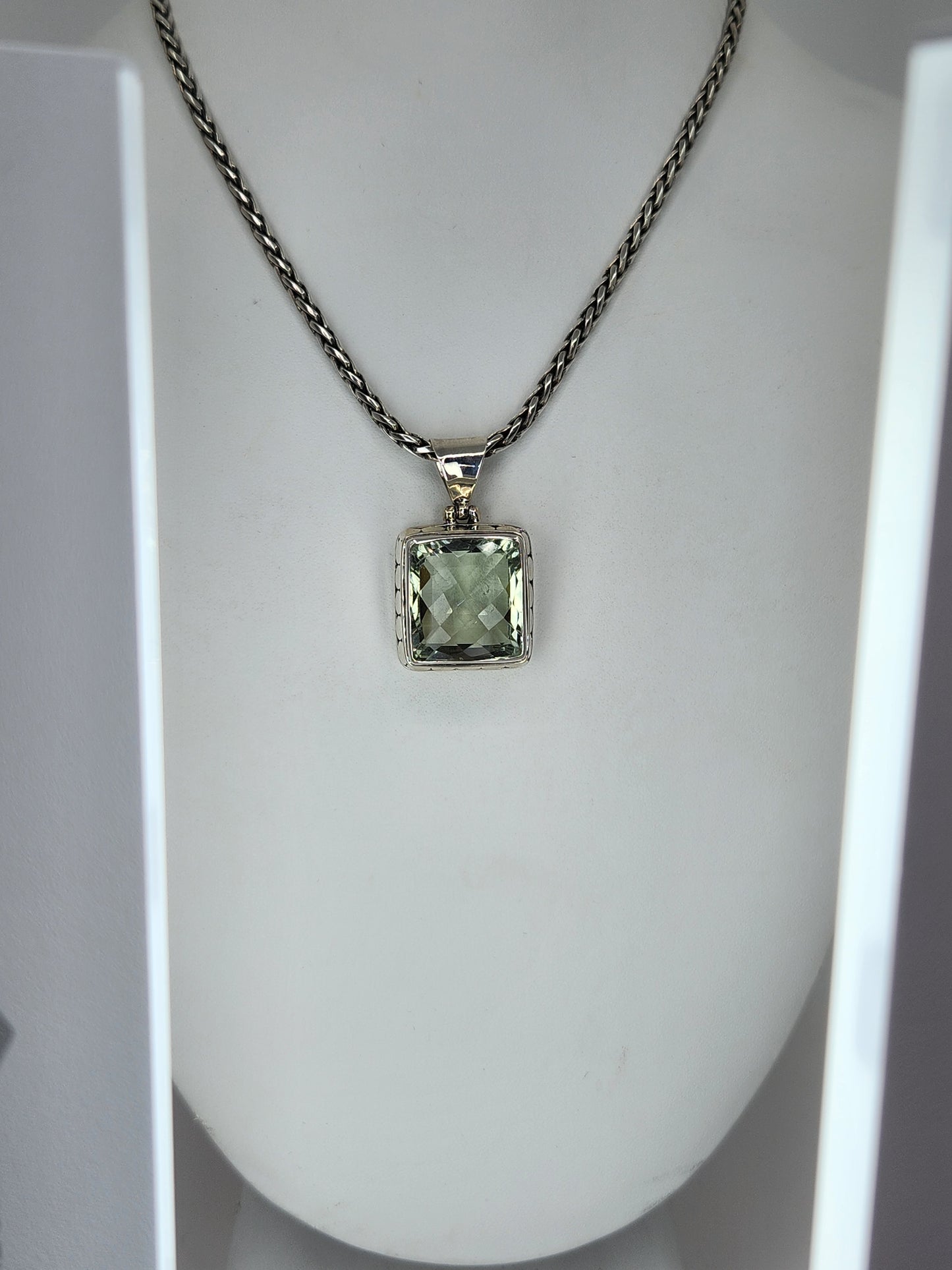 Janice Carson - Green Amethyst Square Stone Pendent With Sterling Silver Necklace