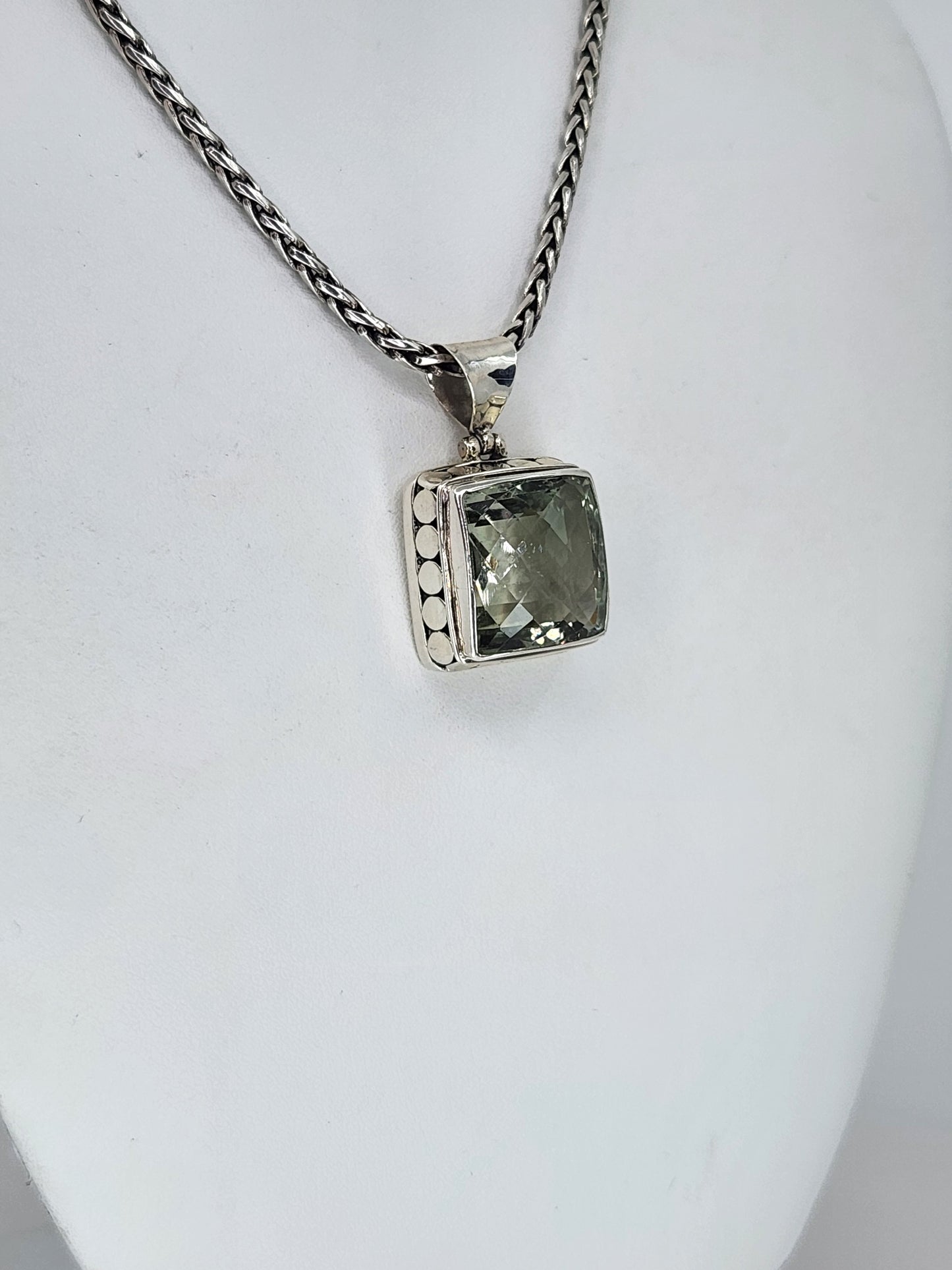 Janice Carson - Green Amethyst Square Stone Pendent With Sterling Silver Necklace