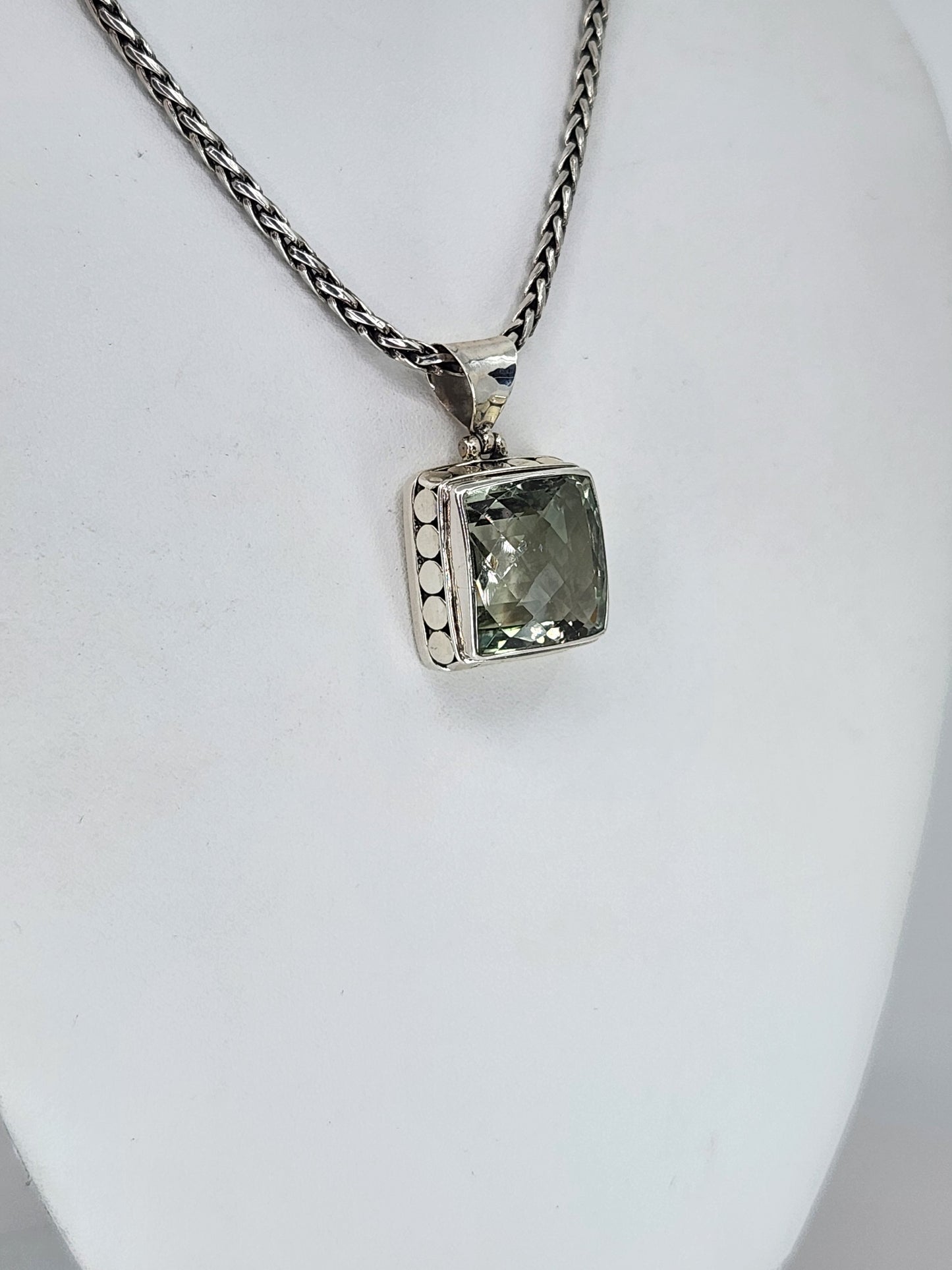 Janice Carson - Green Amethyst Square Stone Pendent With Sterling Silver Necklace