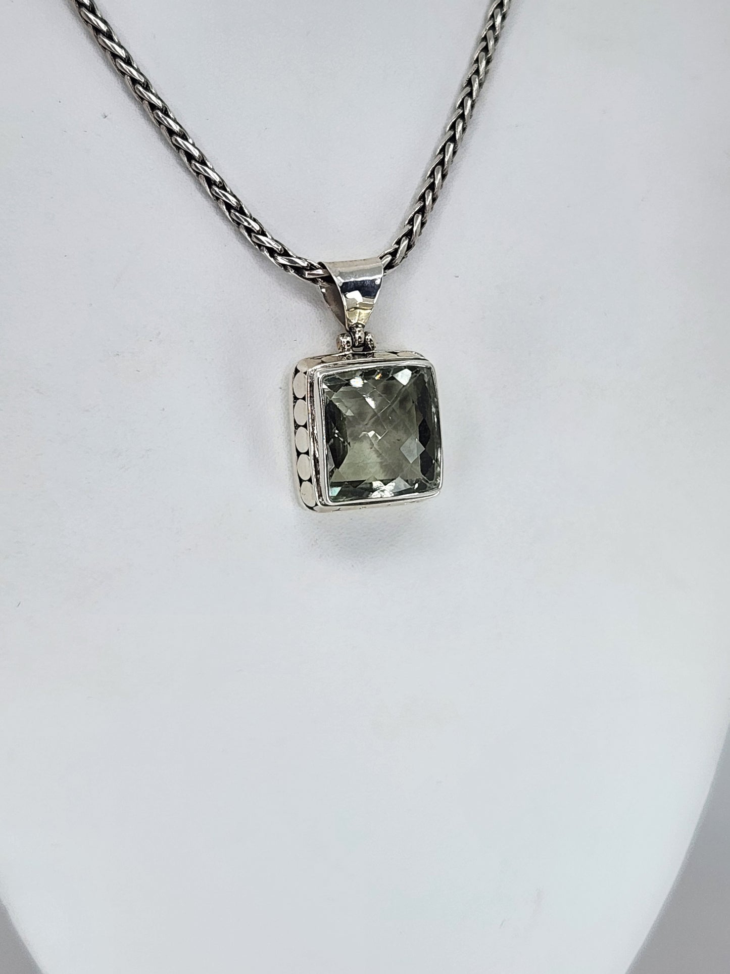 Janice Carson - Green Amethyst Square Stone Pendent With Sterling Silver Necklace