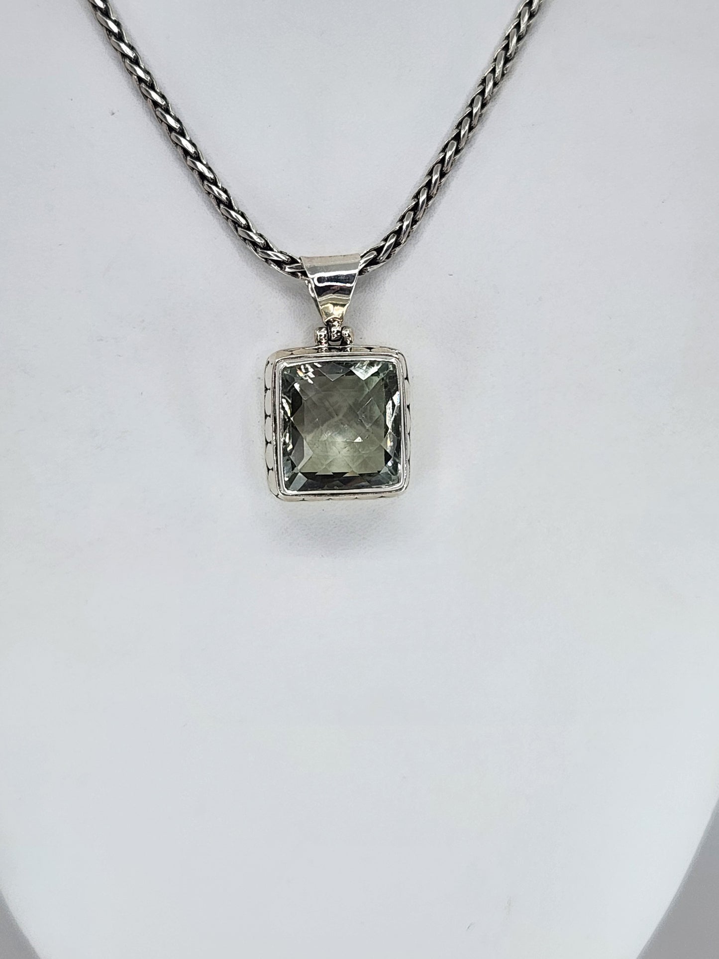 Janice Carson - Green Amethyst Square Stone Pendent With Sterling Silver Necklace