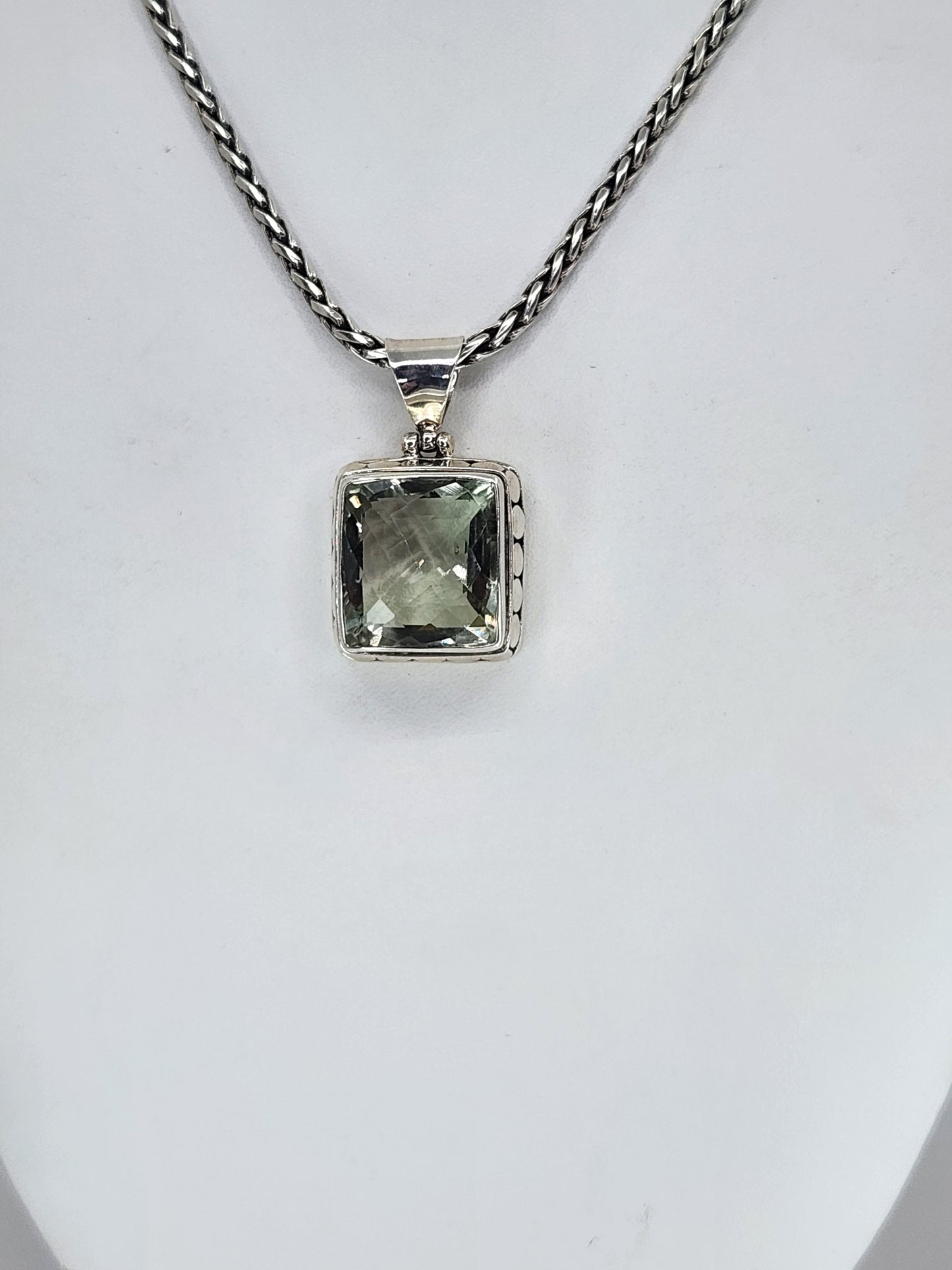 Janice Carson - Green Amethyst Square Stone Pendent With Sterling Silver Necklace