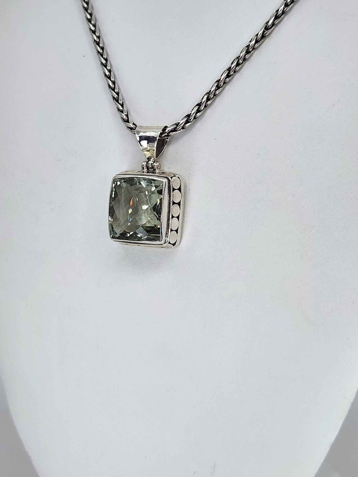 Janice Carson - Green Amethyst Square Stone Pendent With Sterling Silver Necklace