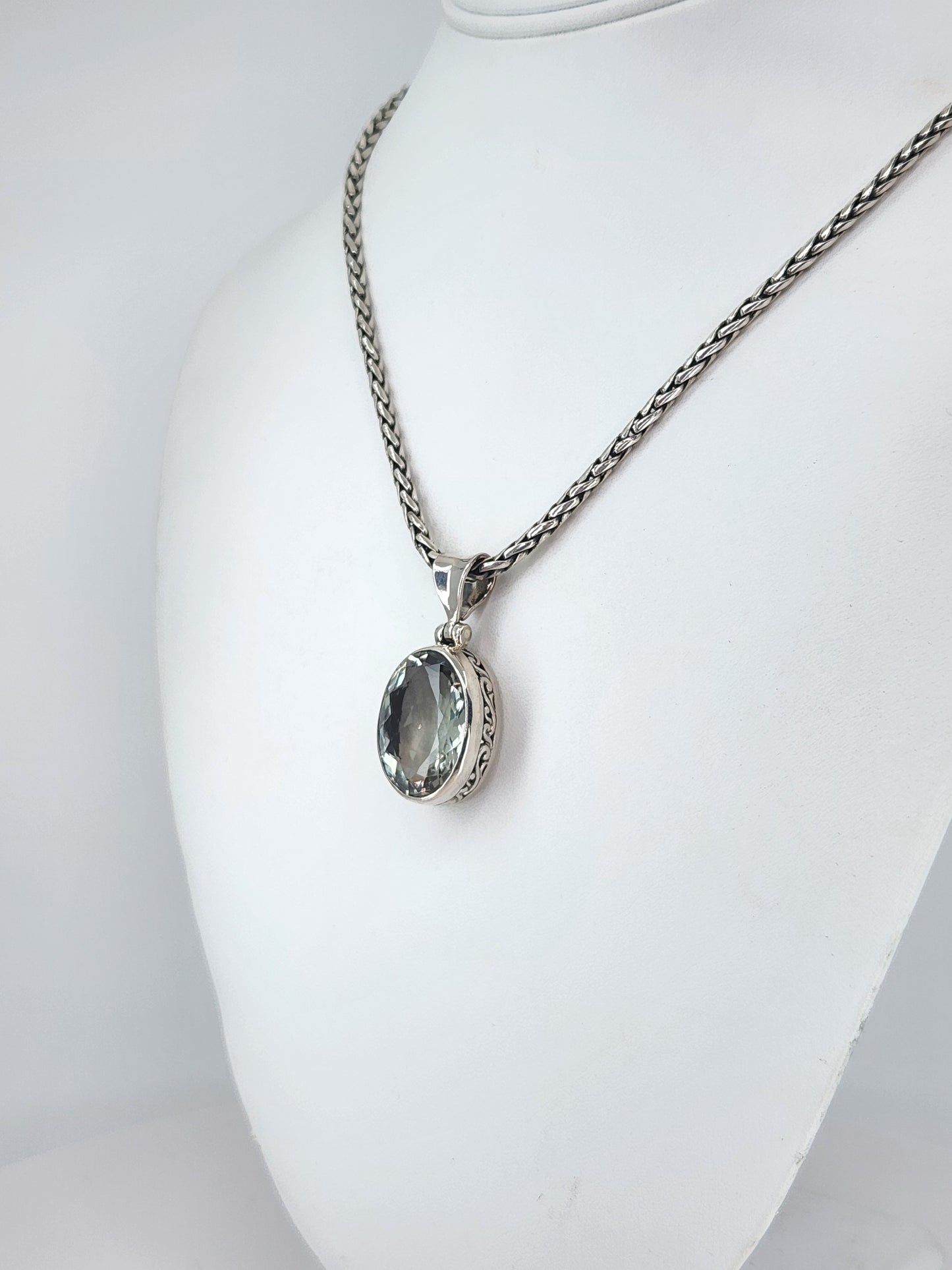 Janice Carson - Green Amethyst Oval Cut Pendant With Sterling Silver Necklace