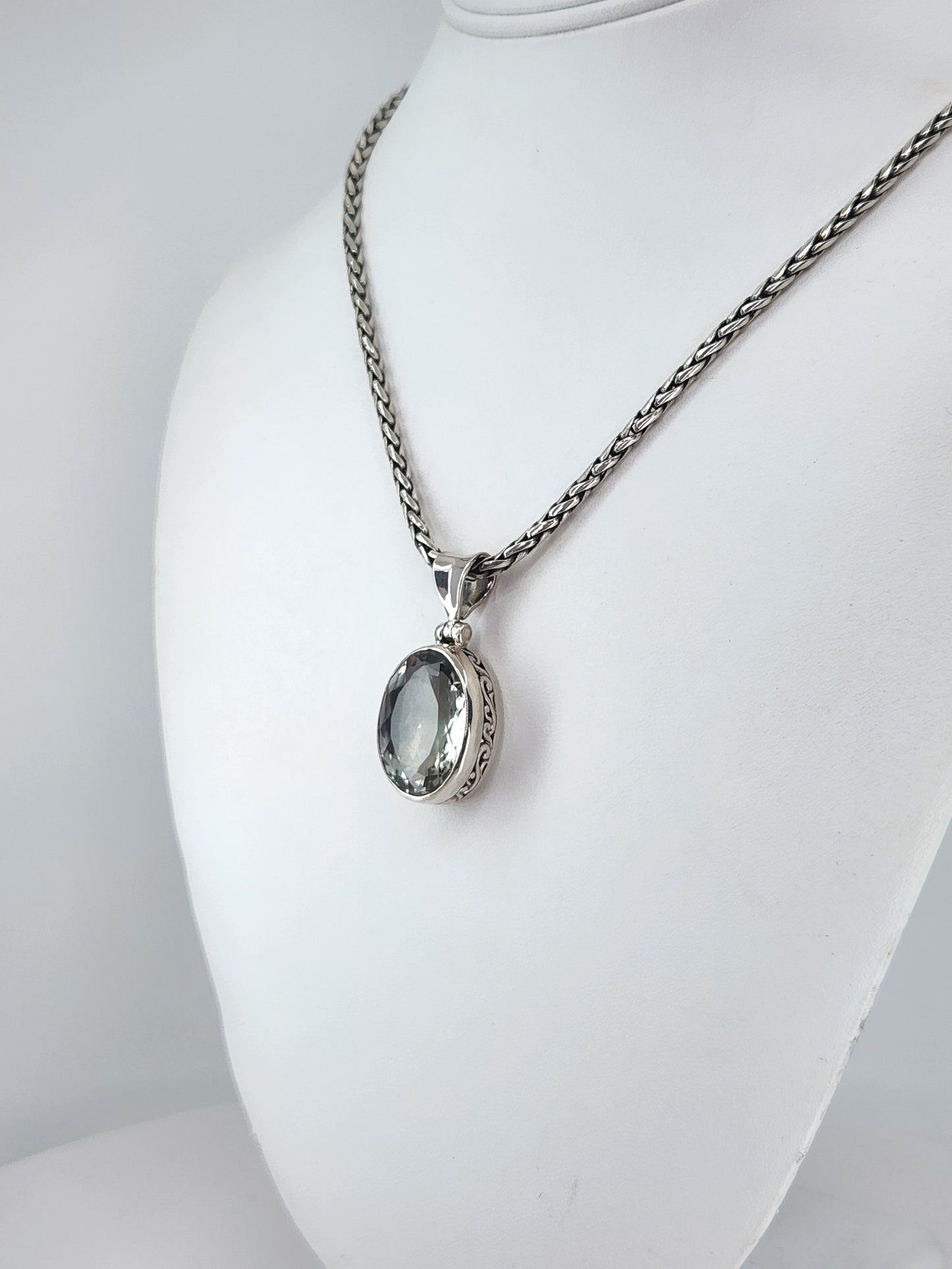 Janice Carson - Green Amethyst Oval Cut Pendant With Sterling Silver Necklace