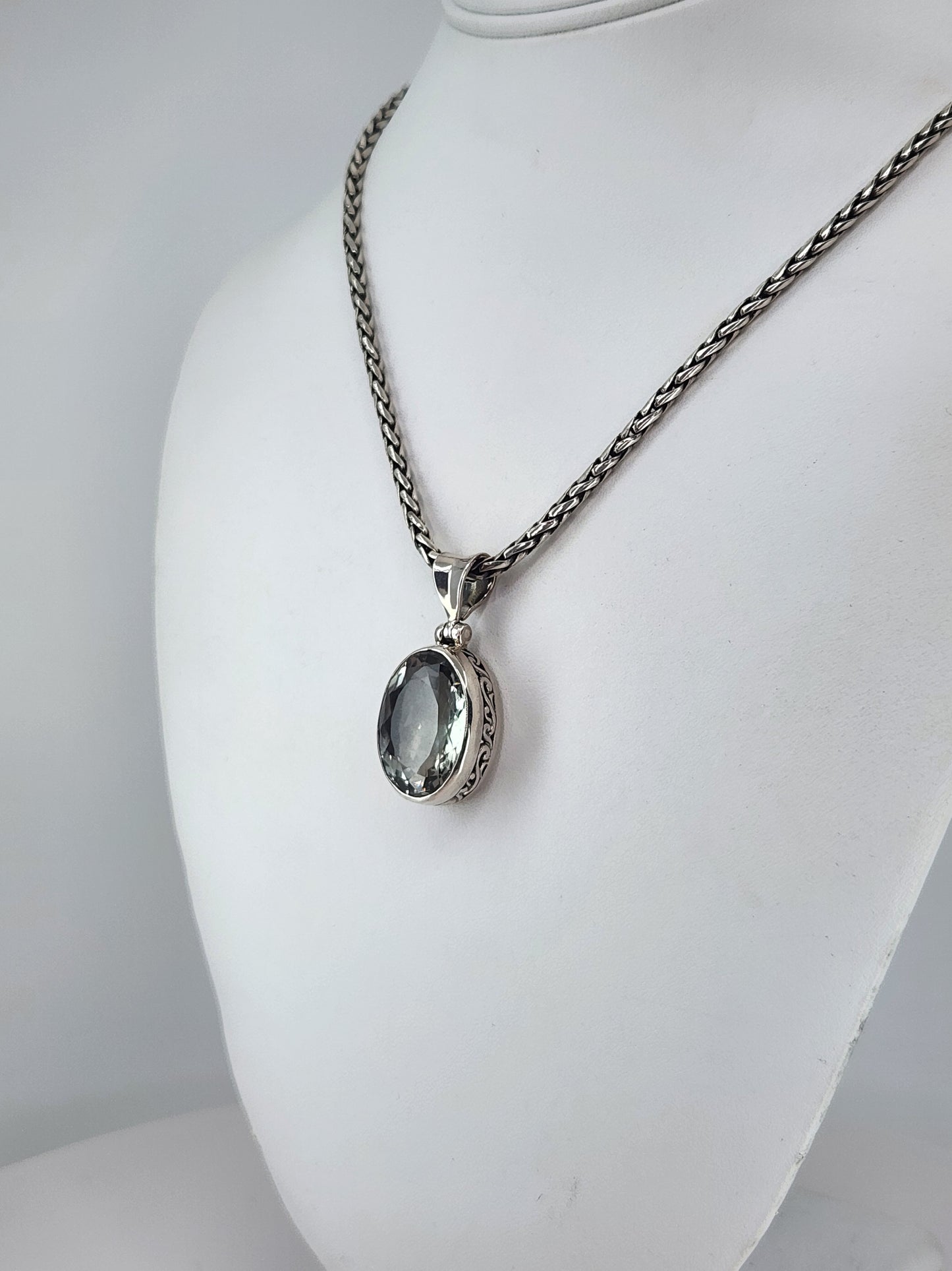 Janice Carson - Green Amethyst Oval Cut Pendant With Sterling Silver Necklace