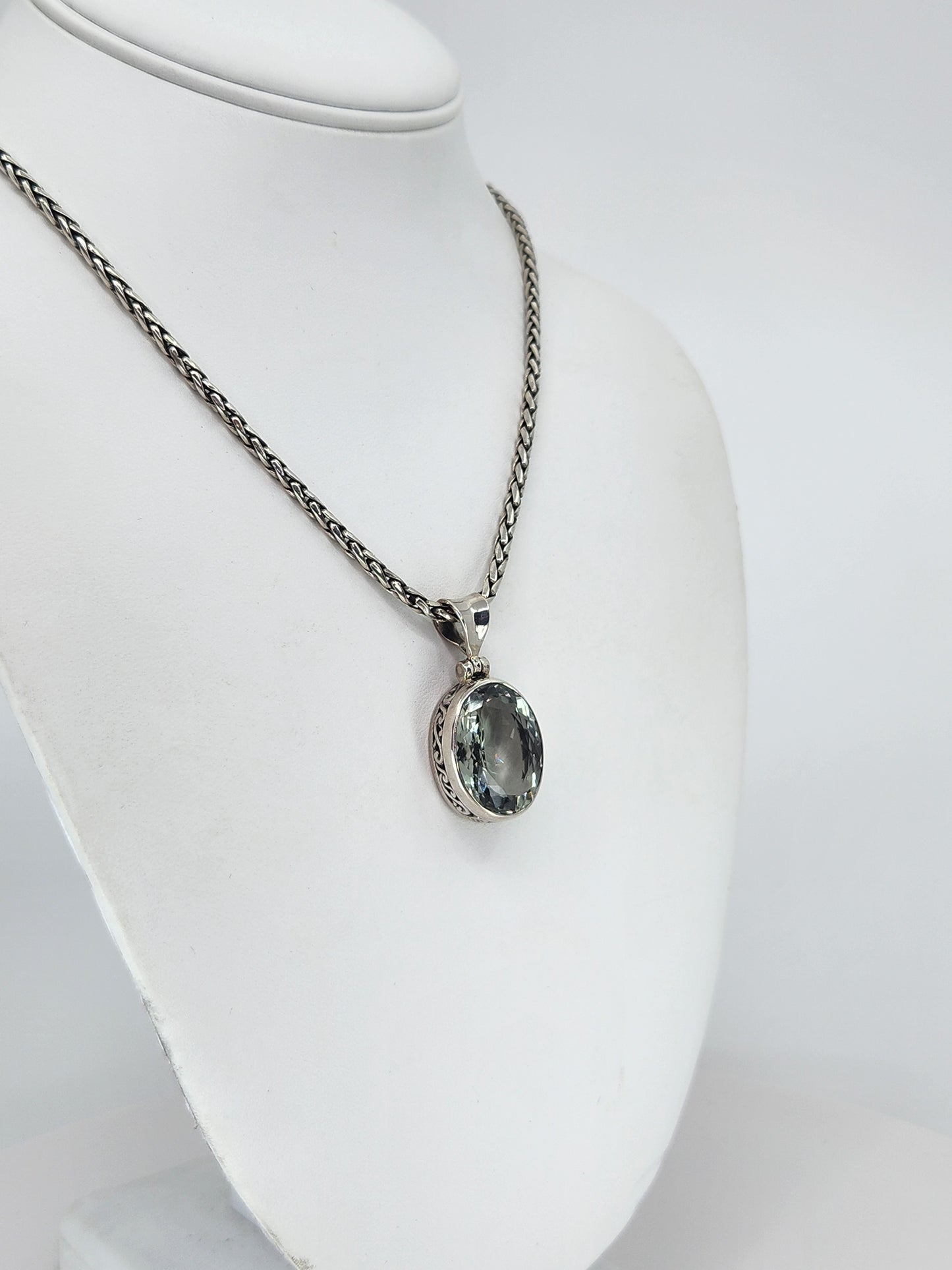 Janice Carson - Green Amethyst Oval Cut Pendant With Sterling Silver Necklace