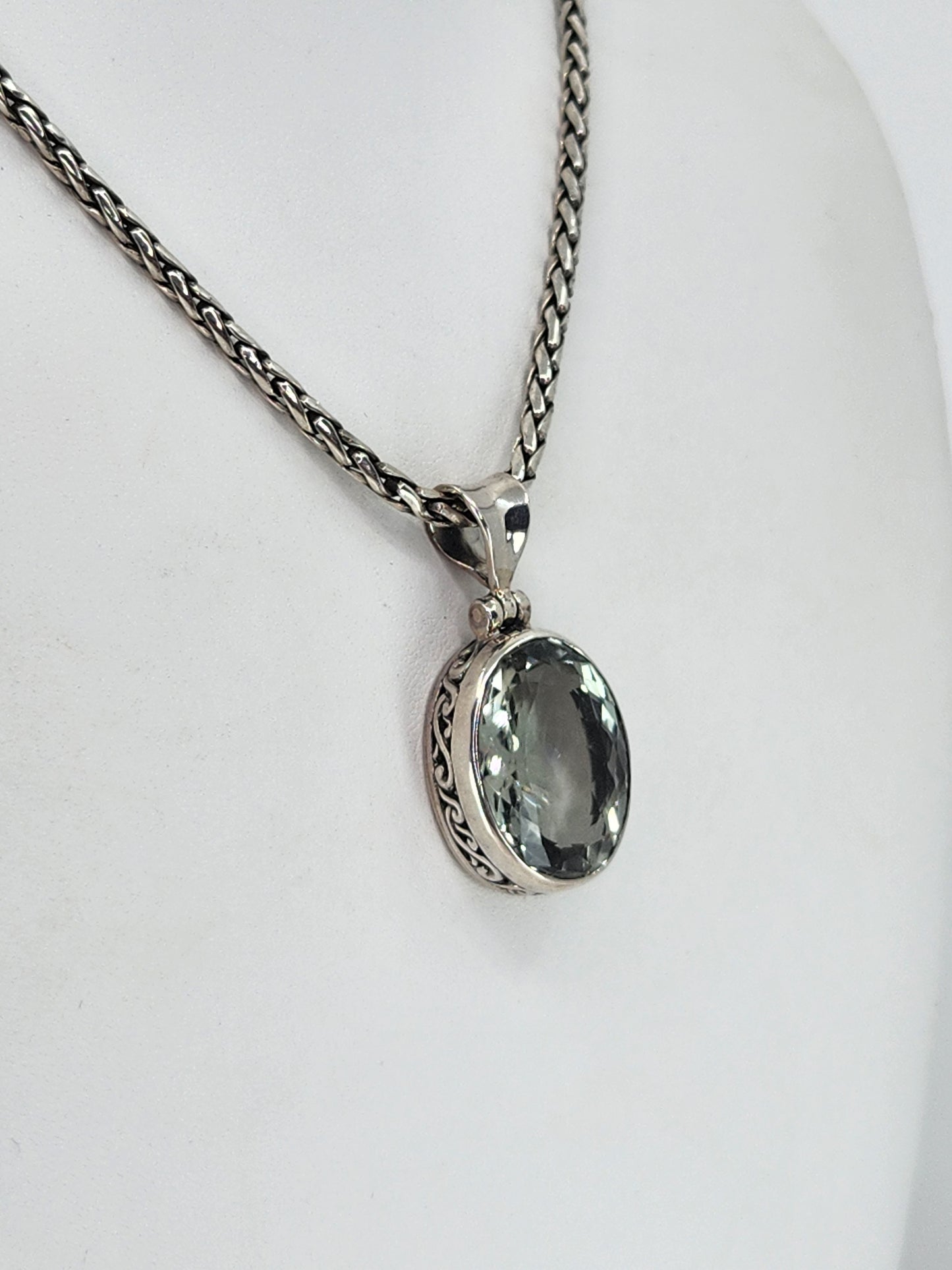Janice Carson - Green Amethyst Oval Cut Pendant With Sterling Silver Necklace