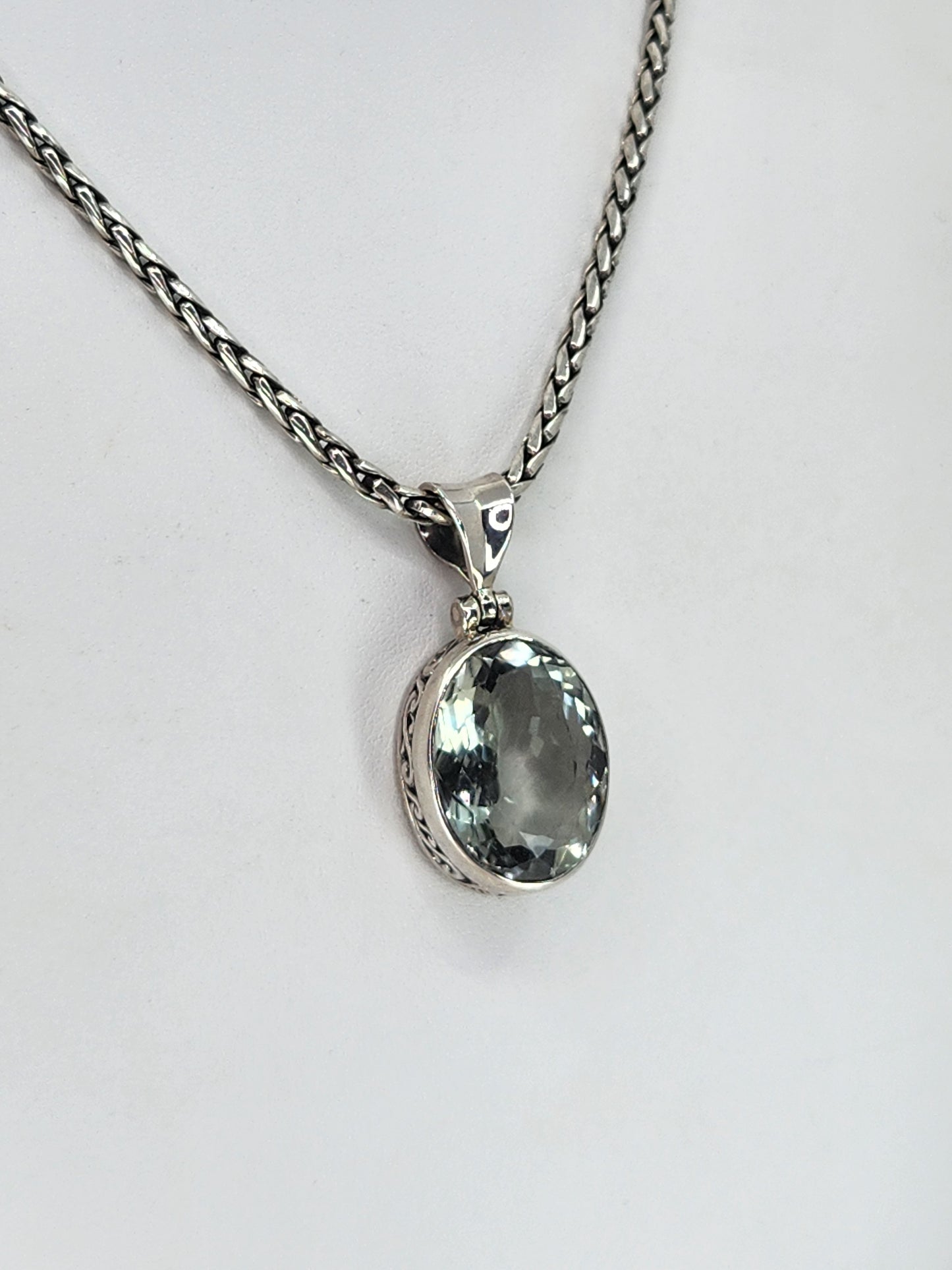Janice Carson - Green Amethyst Oval Cut Pendant With Sterling Silver Necklace