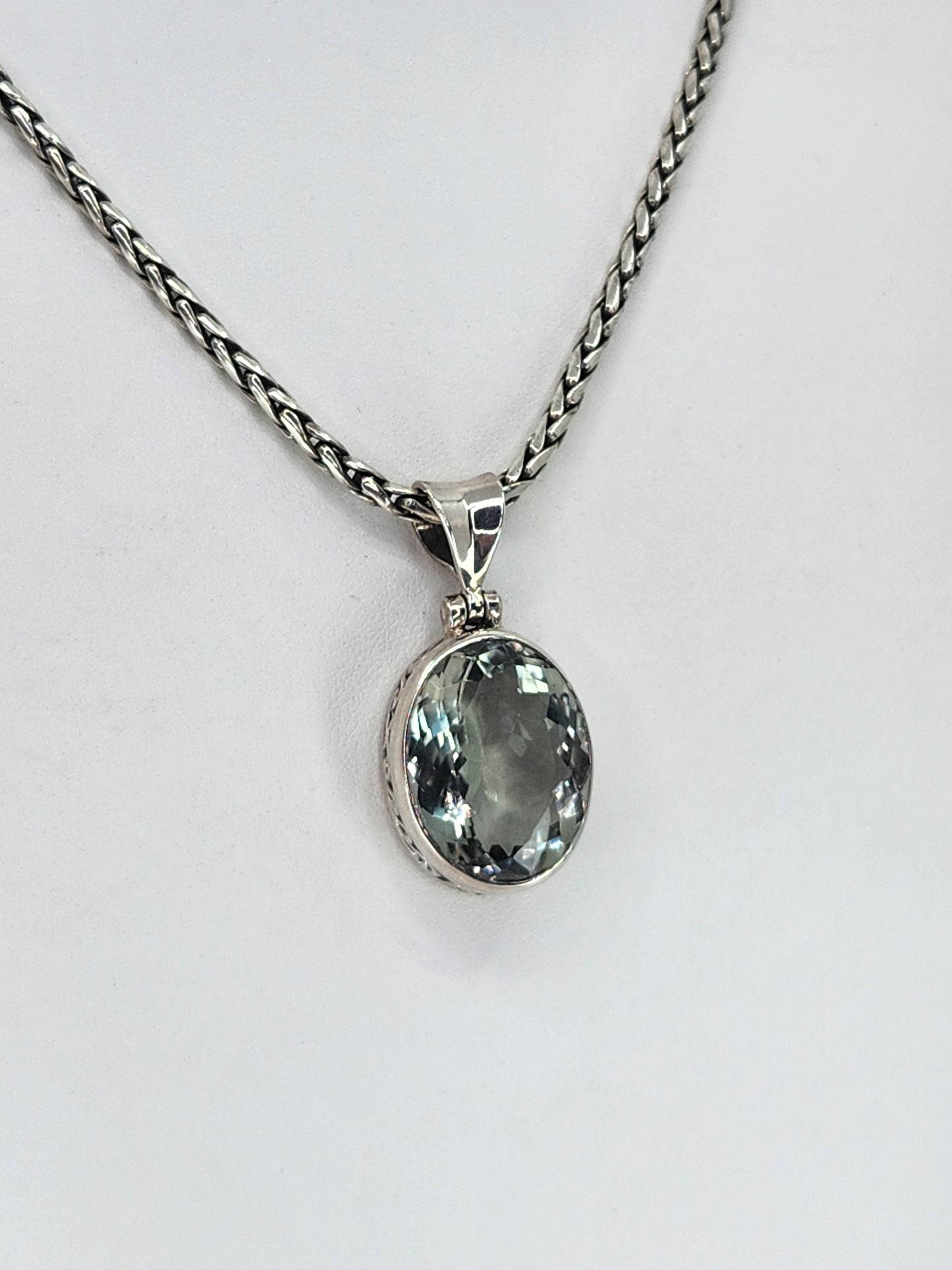 Janice Carson - Green Amethyst Oval Cut Pendant With Sterling Silver Necklace