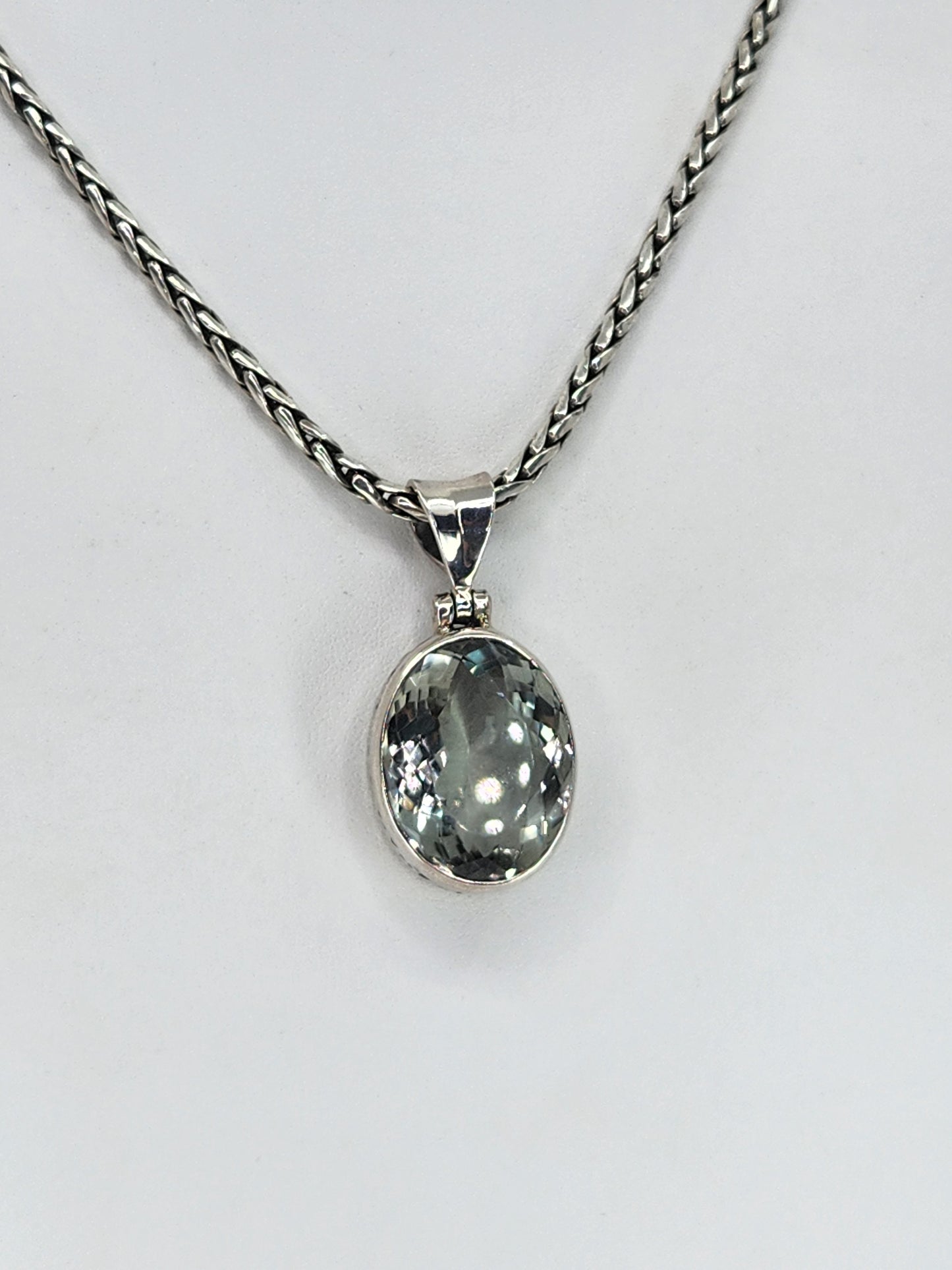 Janice Carson - Green Amethyst Oval Cut Pendant With Sterling Silver Necklace