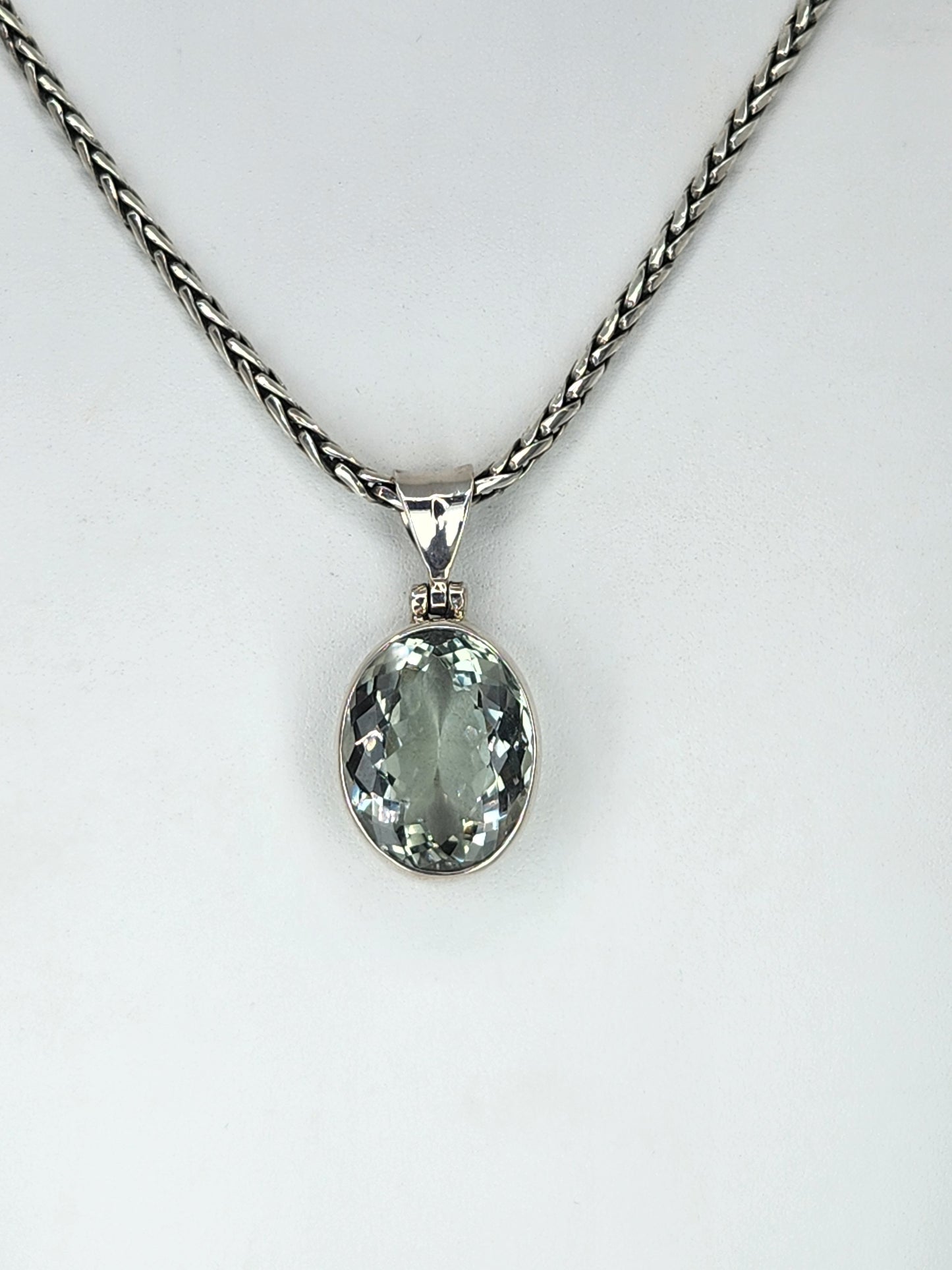 Janice Carson - Green Amethyst Oval Cut Pendant With Sterling Silver Necklace