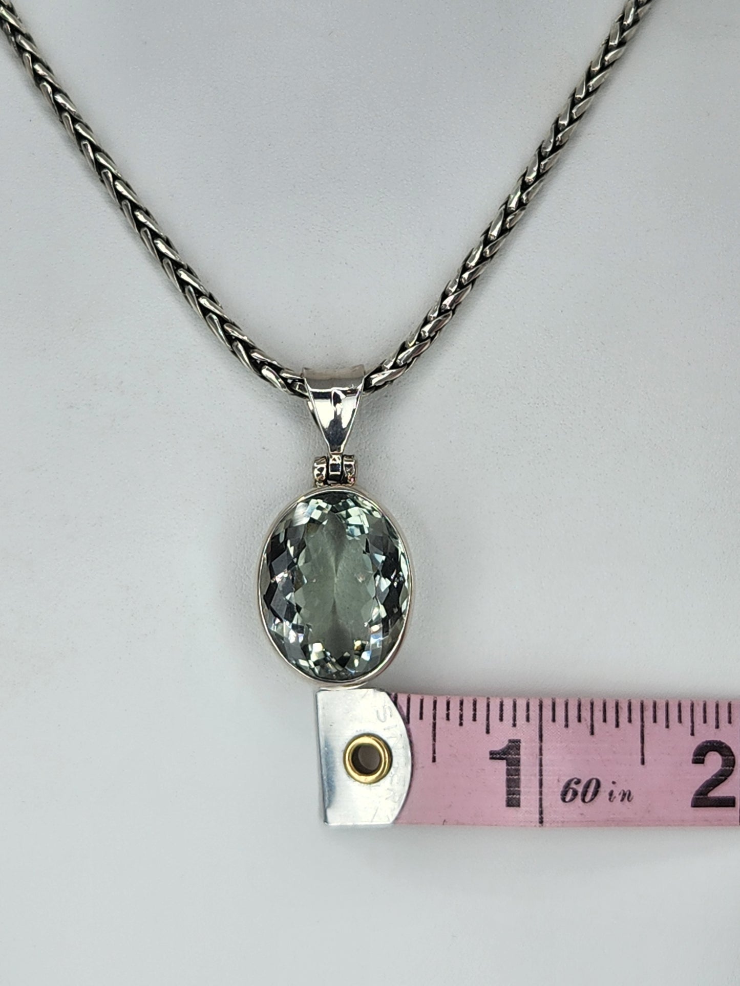 Janice Carson - Green Amethyst Oval Cut Pendant With Sterling Silver Necklace