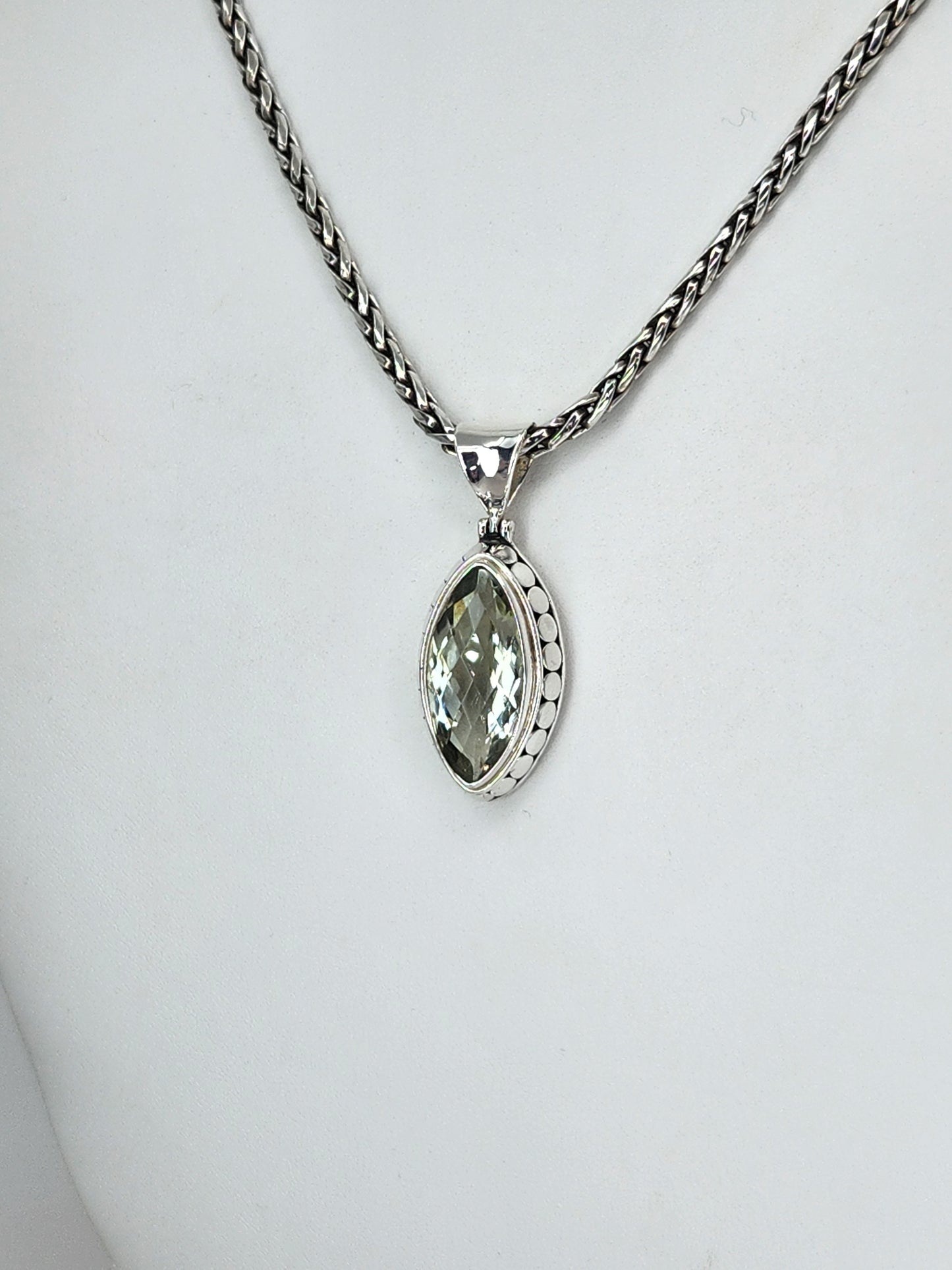 Janice Carson - Green Amethyst Marquis Cut Stone with Sterling Silver Necklace