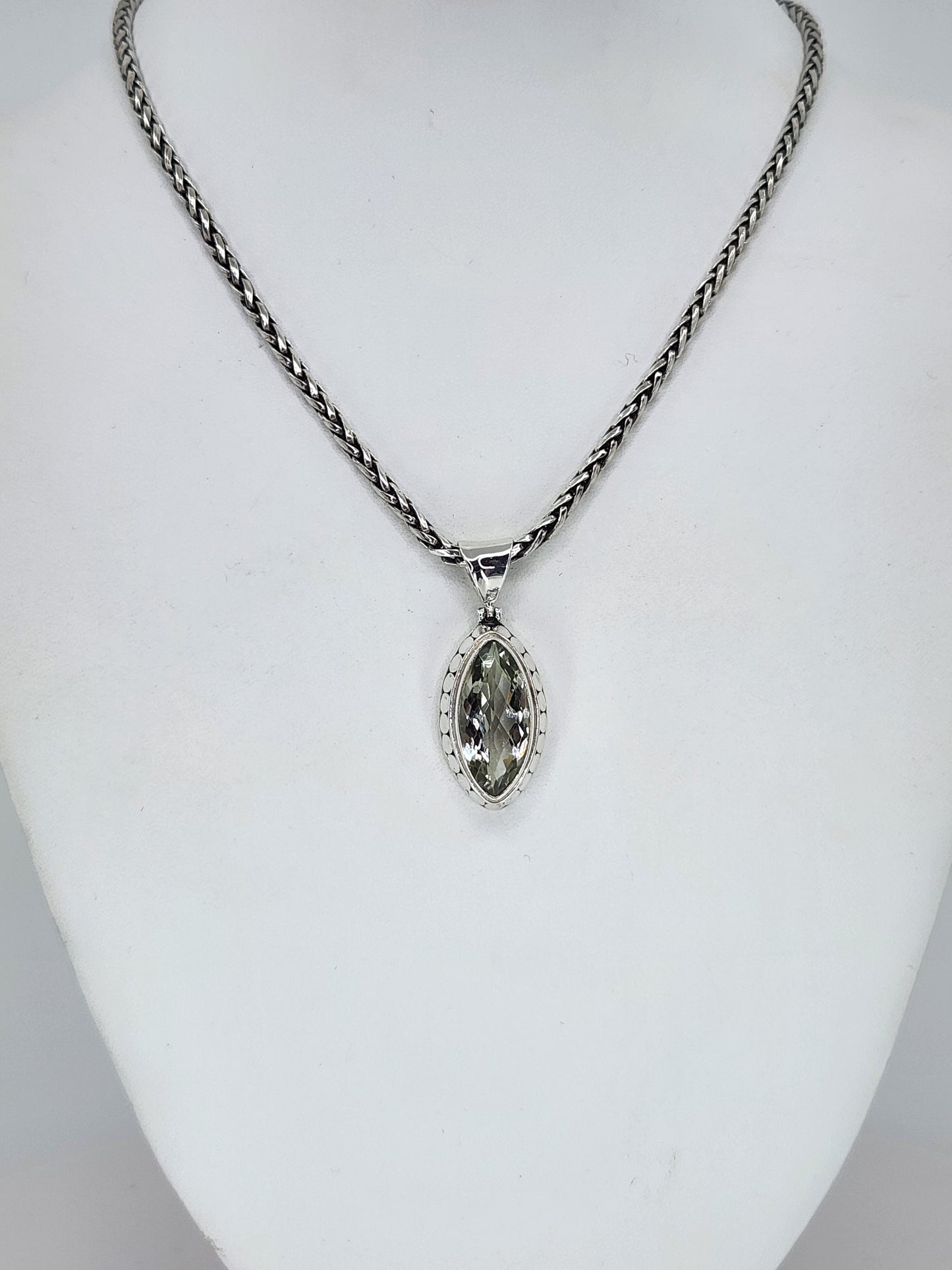 Janice Carson - Green Amethyst Marquis Cut Stone with Sterling Silver Necklace
