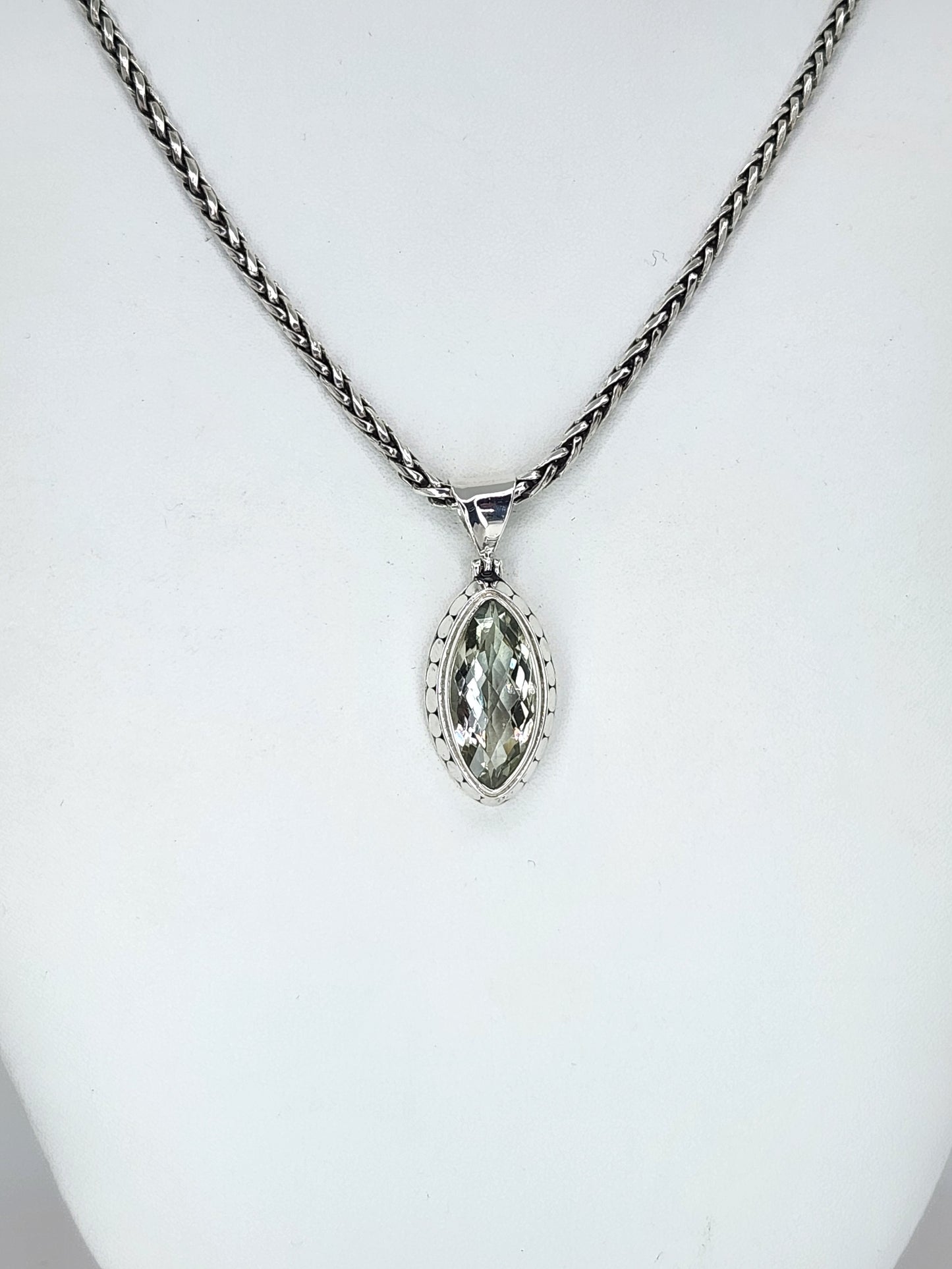 Janice Carson - Green Amethyst Marquis Cut Stone with Sterling Silver Necklace