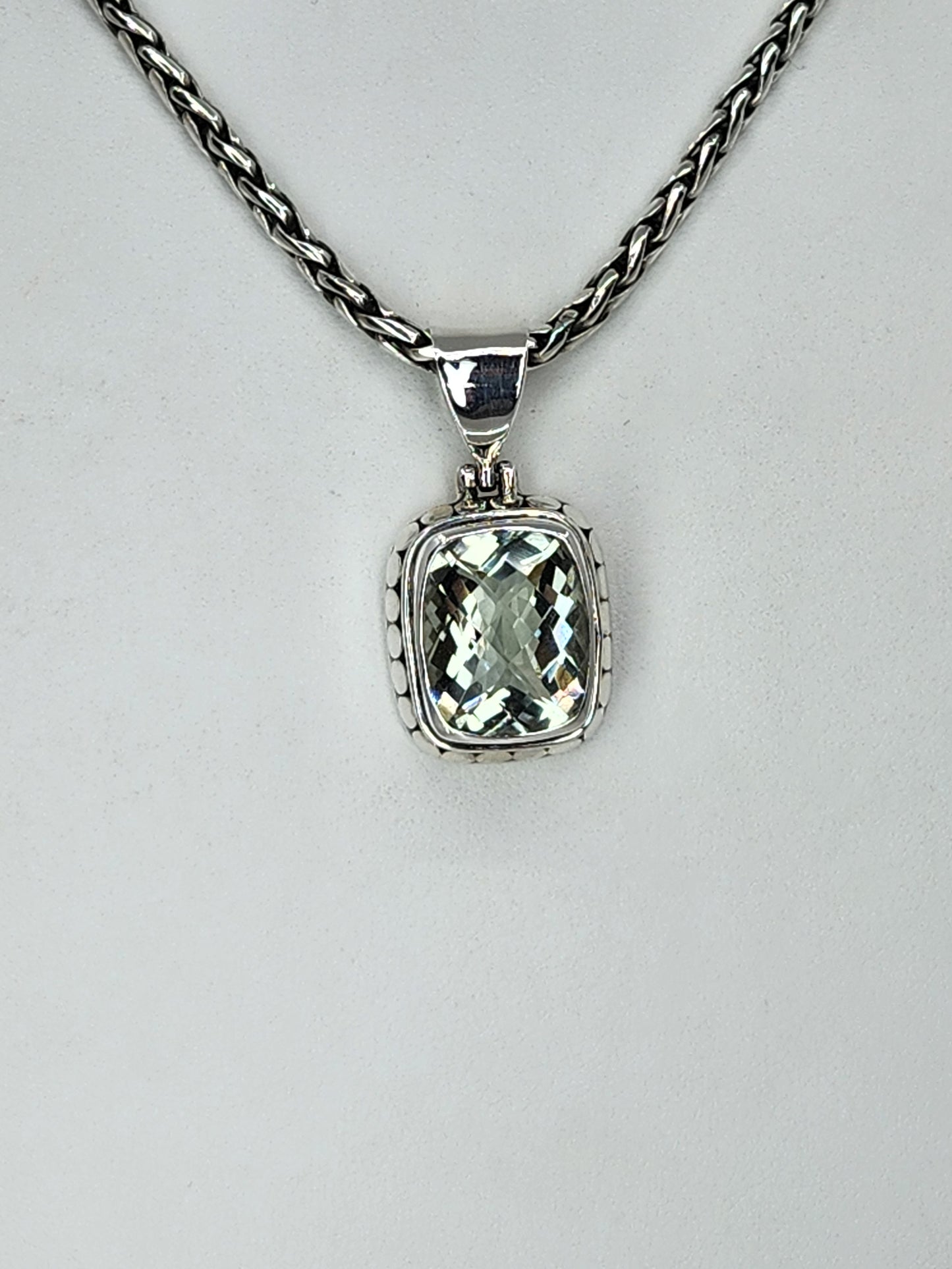 Janice Carson - Green Amethyst Small Rectangle Cut Pendant With Sterling Silver Necklace