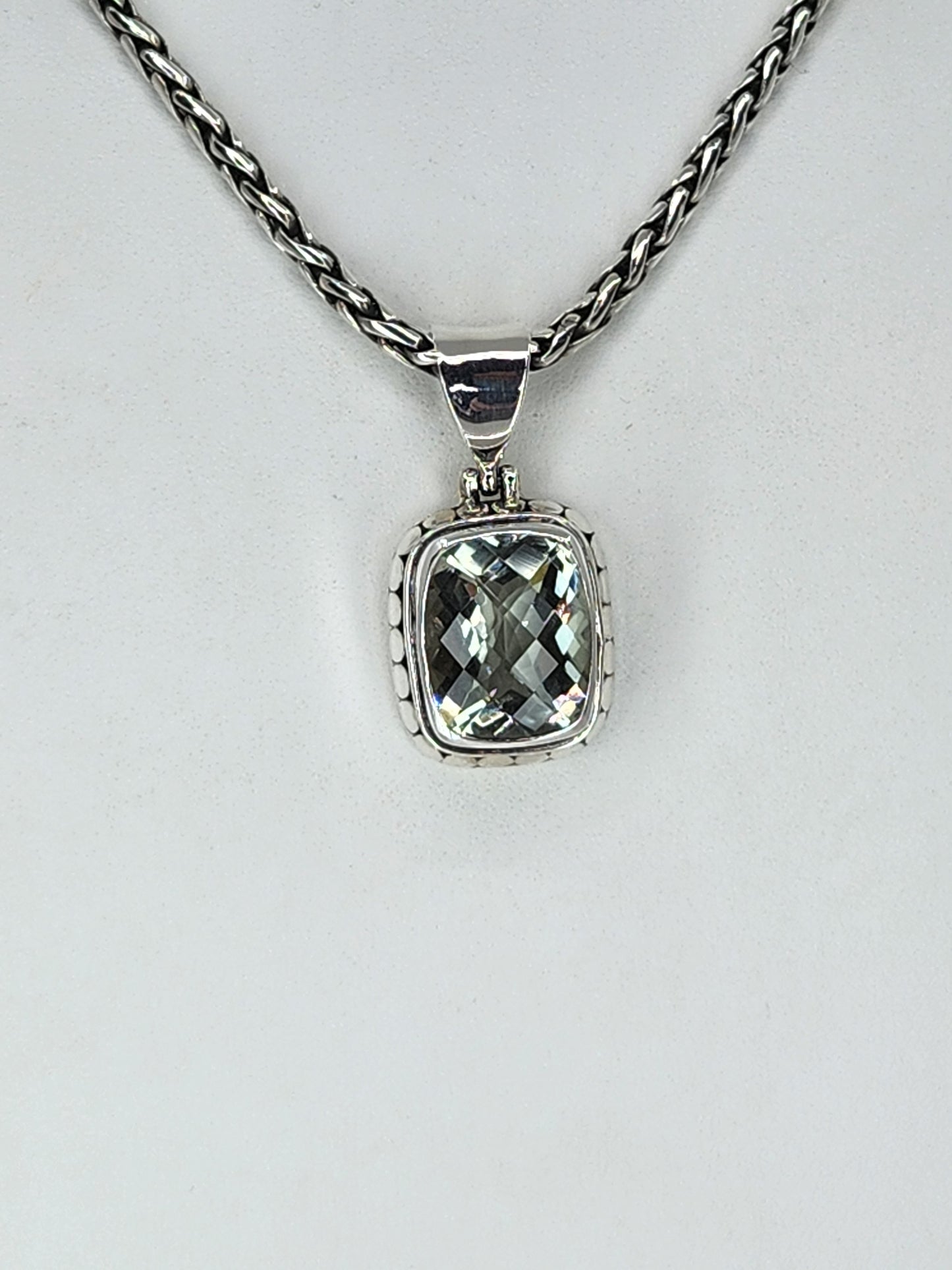 Janice Carson - Green Amethyst Small Rectangle Cut Pendant With Sterling Silver Necklace