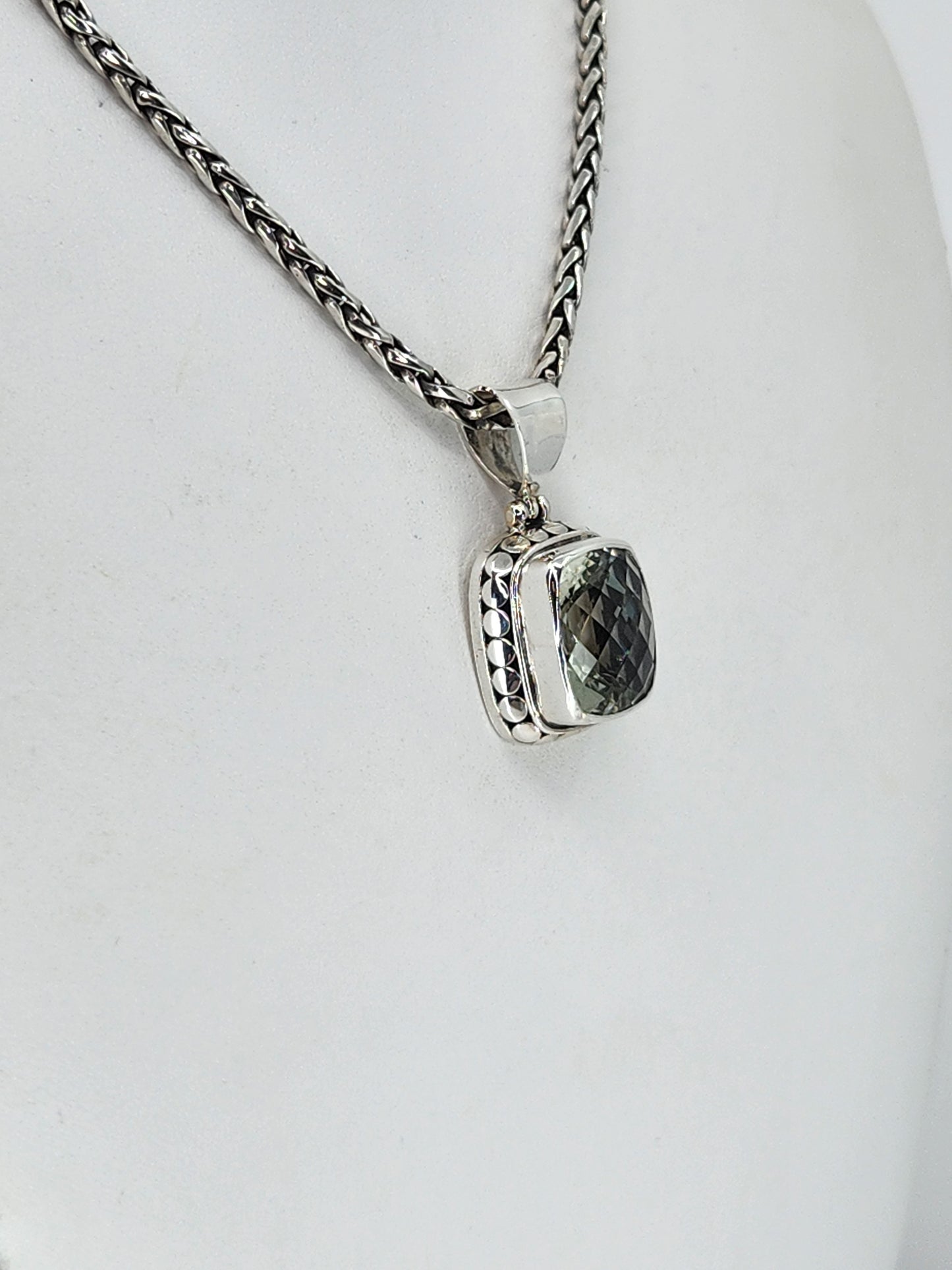 Janice Carson - Green Amethyst Small Rectangle Cut Pendant With Sterling Silver Necklace