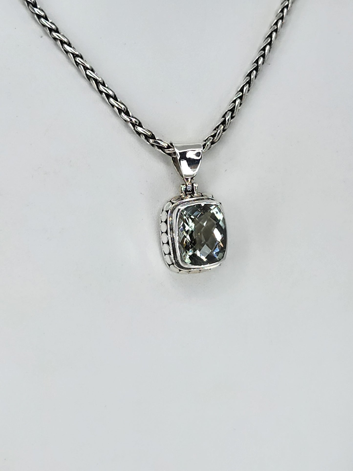 Janice Carson - Green Amethyst Small Rectangle Cut Pendant With Sterling Silver Necklace