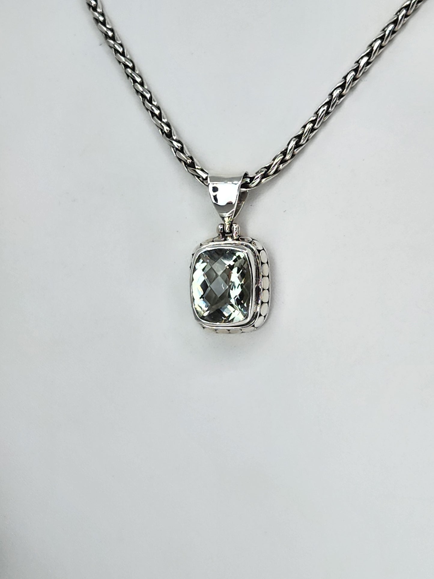 Janice Carson - Green Amethyst Small Rectangle Cut Pendant With Sterling Silver Necklace